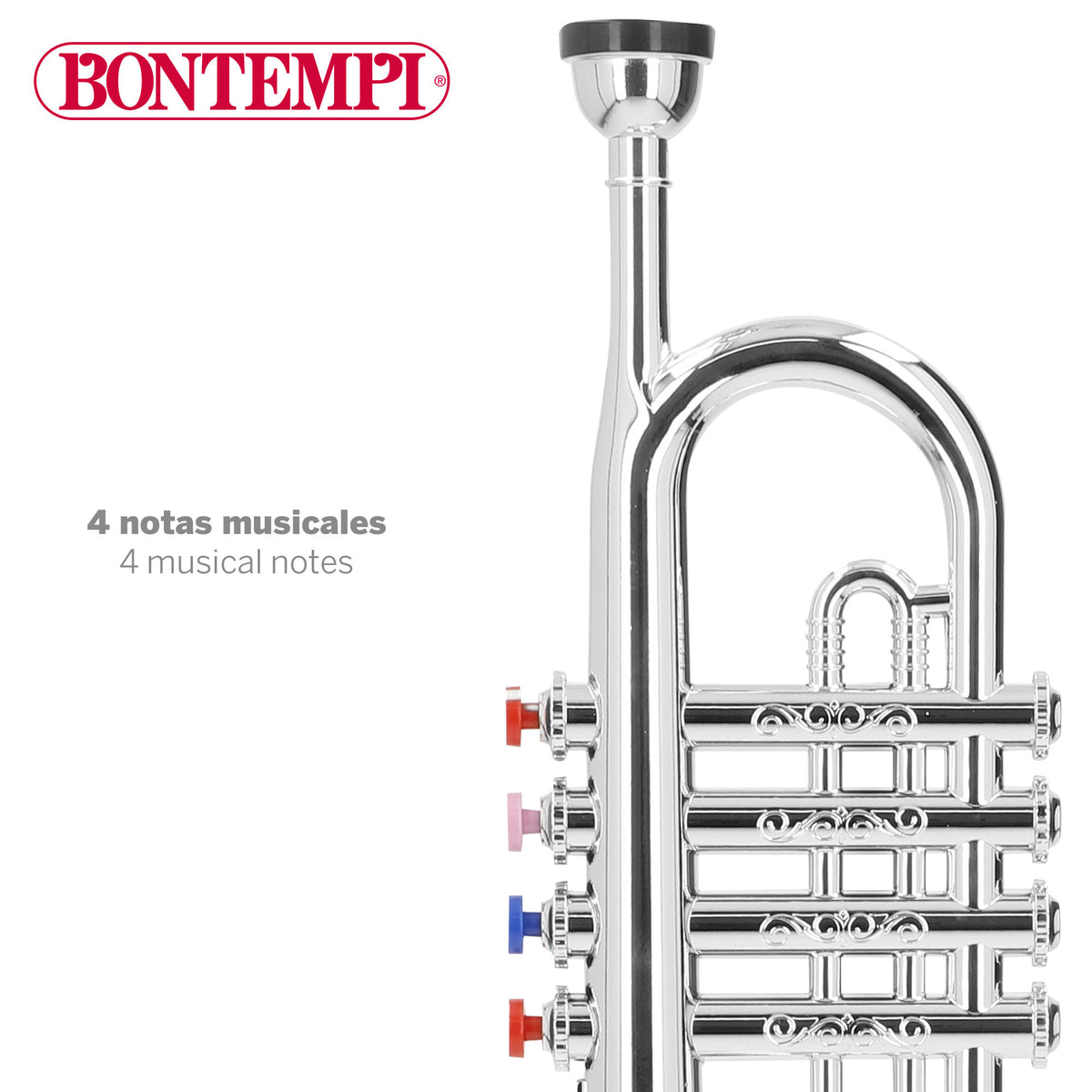 Trompete de brincar prateado com 4 teclas 42 cm Bontempi