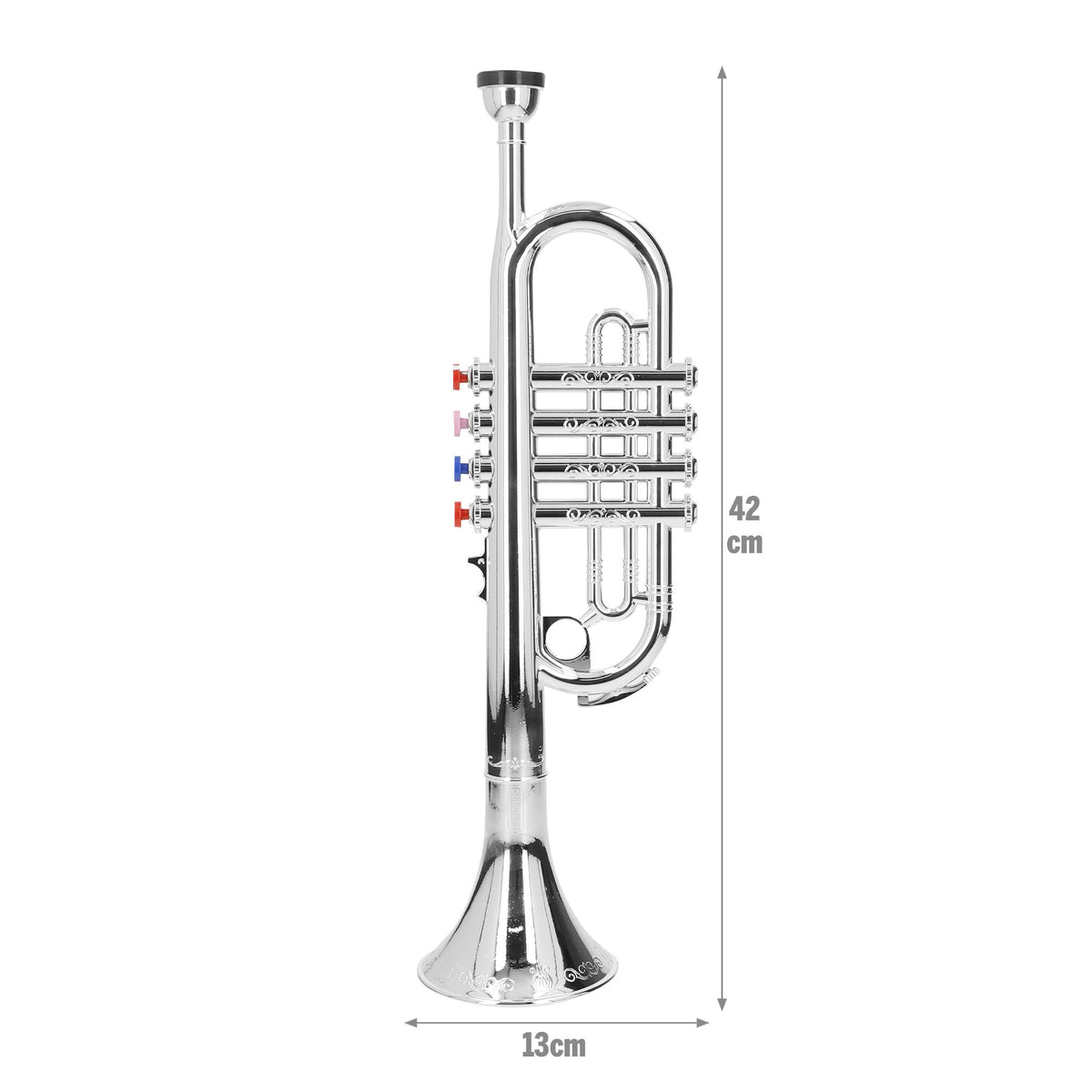 Trompete de brincar prateado com 4 teclas 42 cm Bontempi