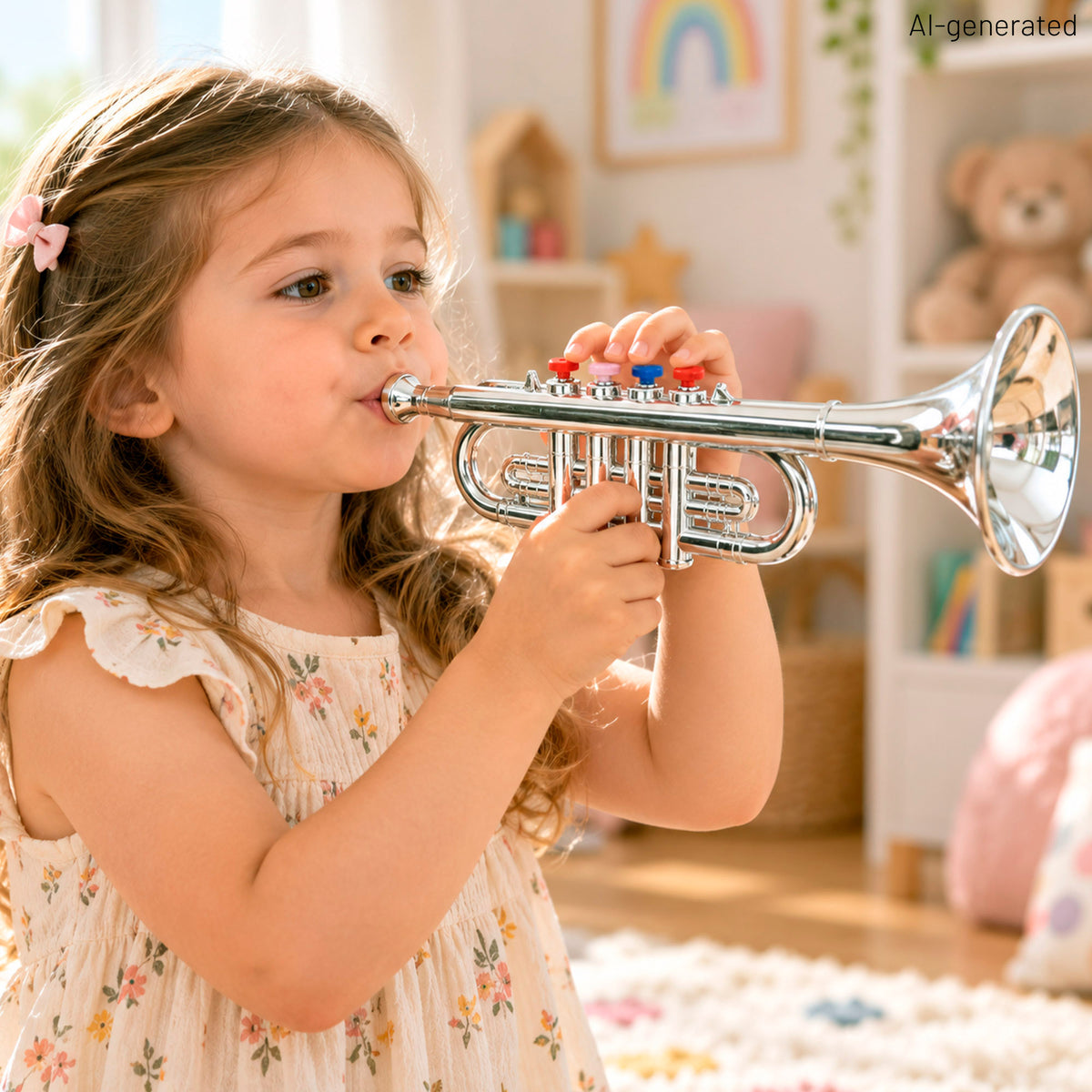 Trompete de brincar prateado com 4 teclas 42 cm Bontempi