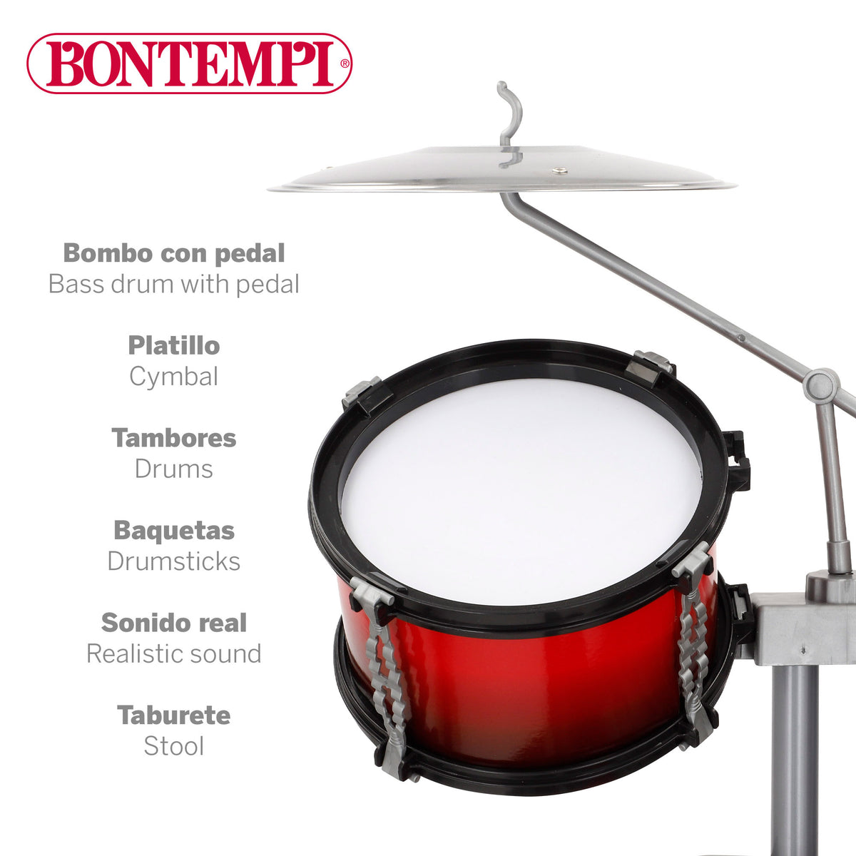 Bateria infantil com banco 47x47x70 cm Bontempi