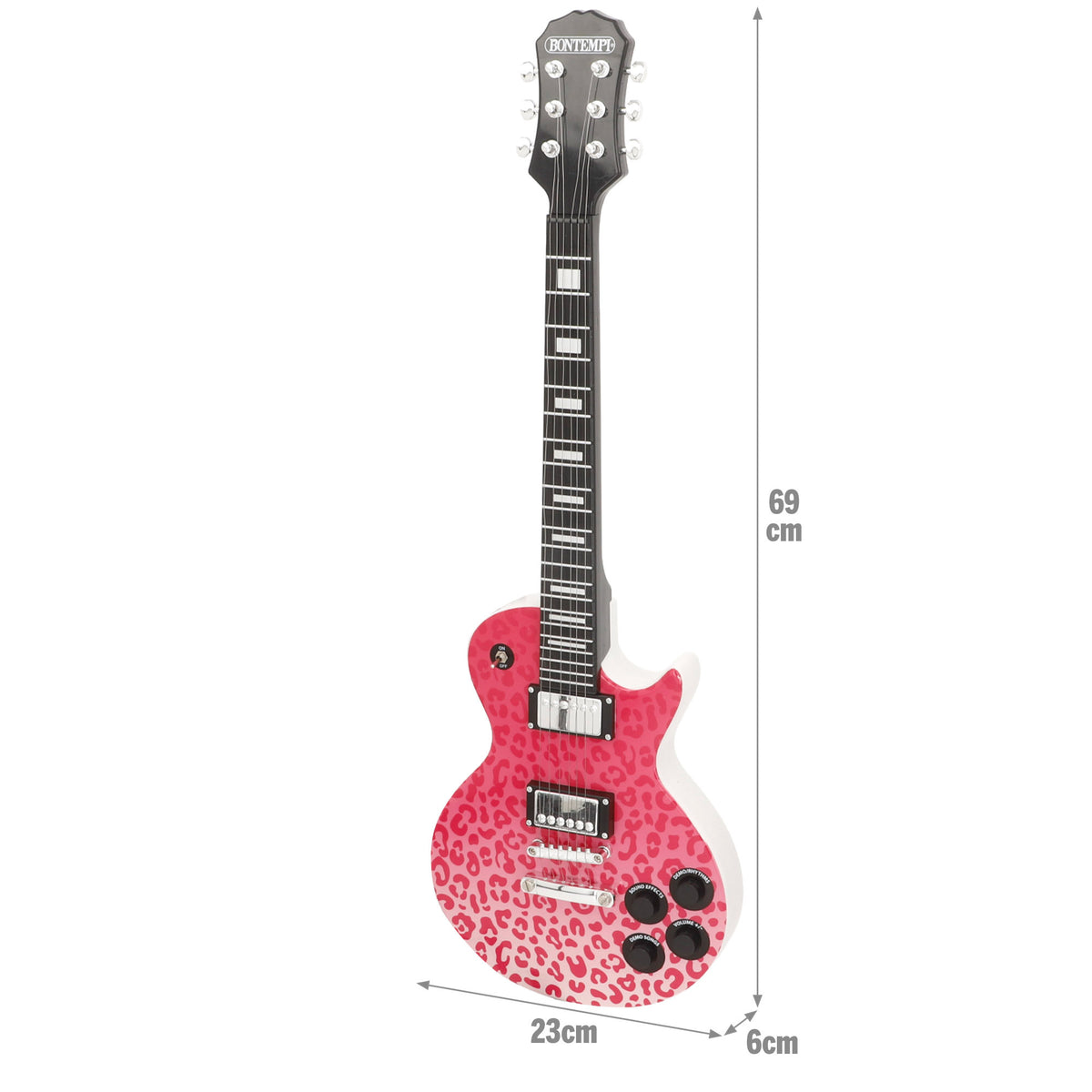 Guitarra eletrónica para crianças rosa animal print 69 cm com microfone de cabeça Bontempi