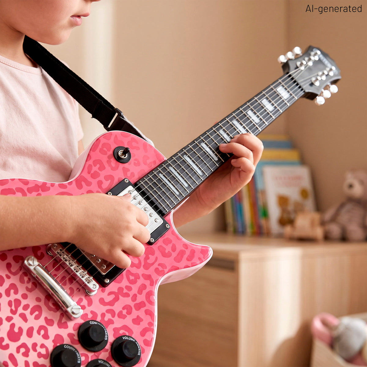 Guitarra eletrónica para crianças rosa animal print 69 cm com microfone de cabeça Bontempi