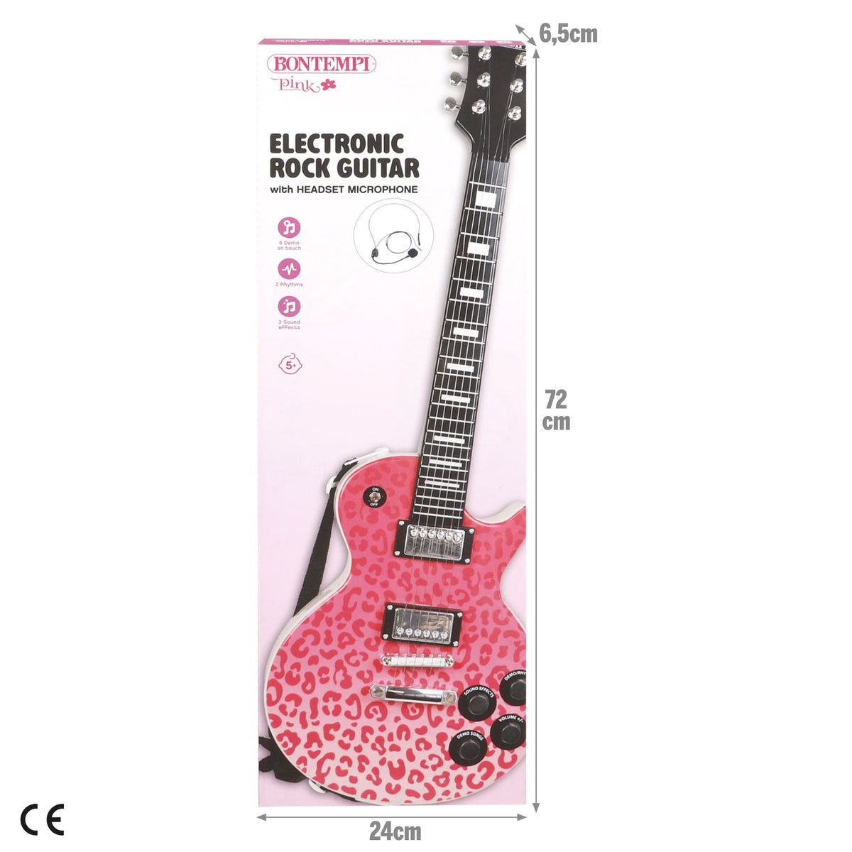 Guitarra eletrónica para crianças rosa animal print 69 cm com microfone de cabeça Bontempi
