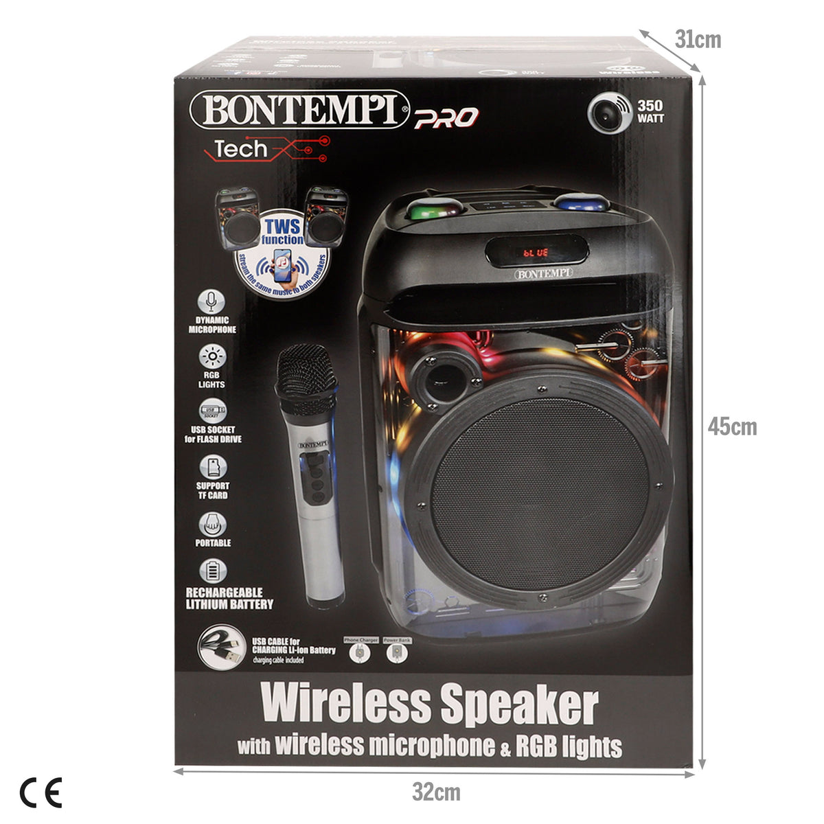 Altifalante sem fios de 350W com microfone Bontempi
