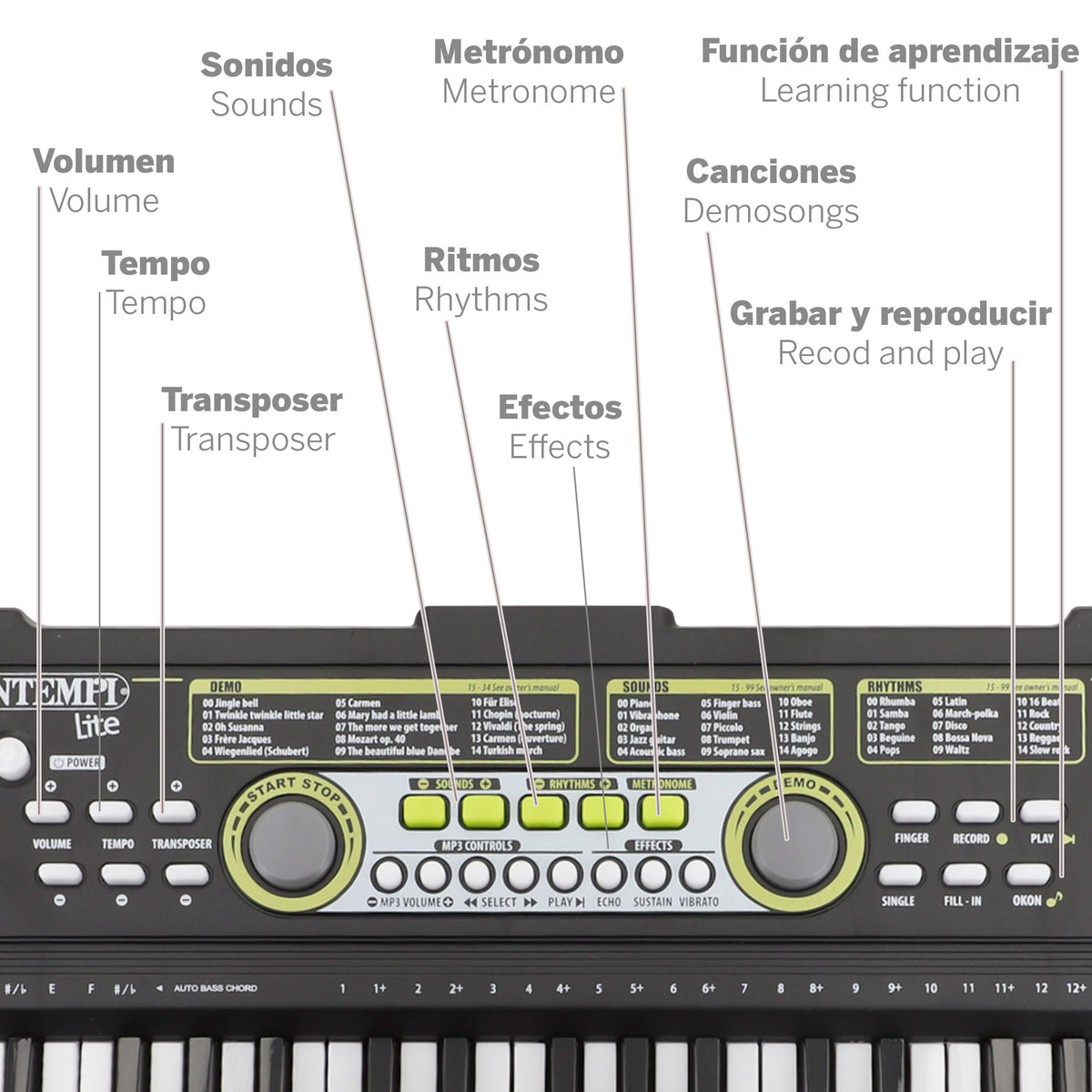 Teclado eletrónico para crianças de 49 teclas com 100 sons e função de aprendizagem Bontempi
