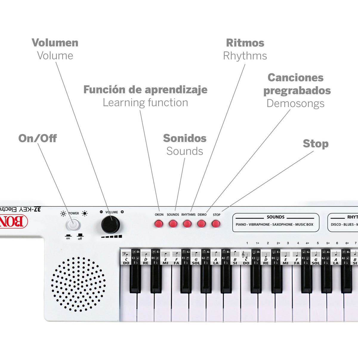 Teclado eletrónico para crianças tipo keytar 37 teclas Bontempi