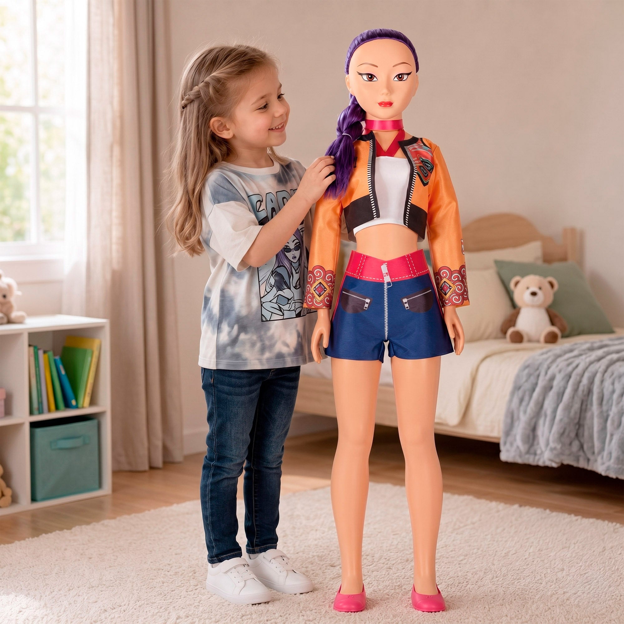 Boneca grande 105 cm cabelo lilás + 3 anos K-Pop Diva Squad