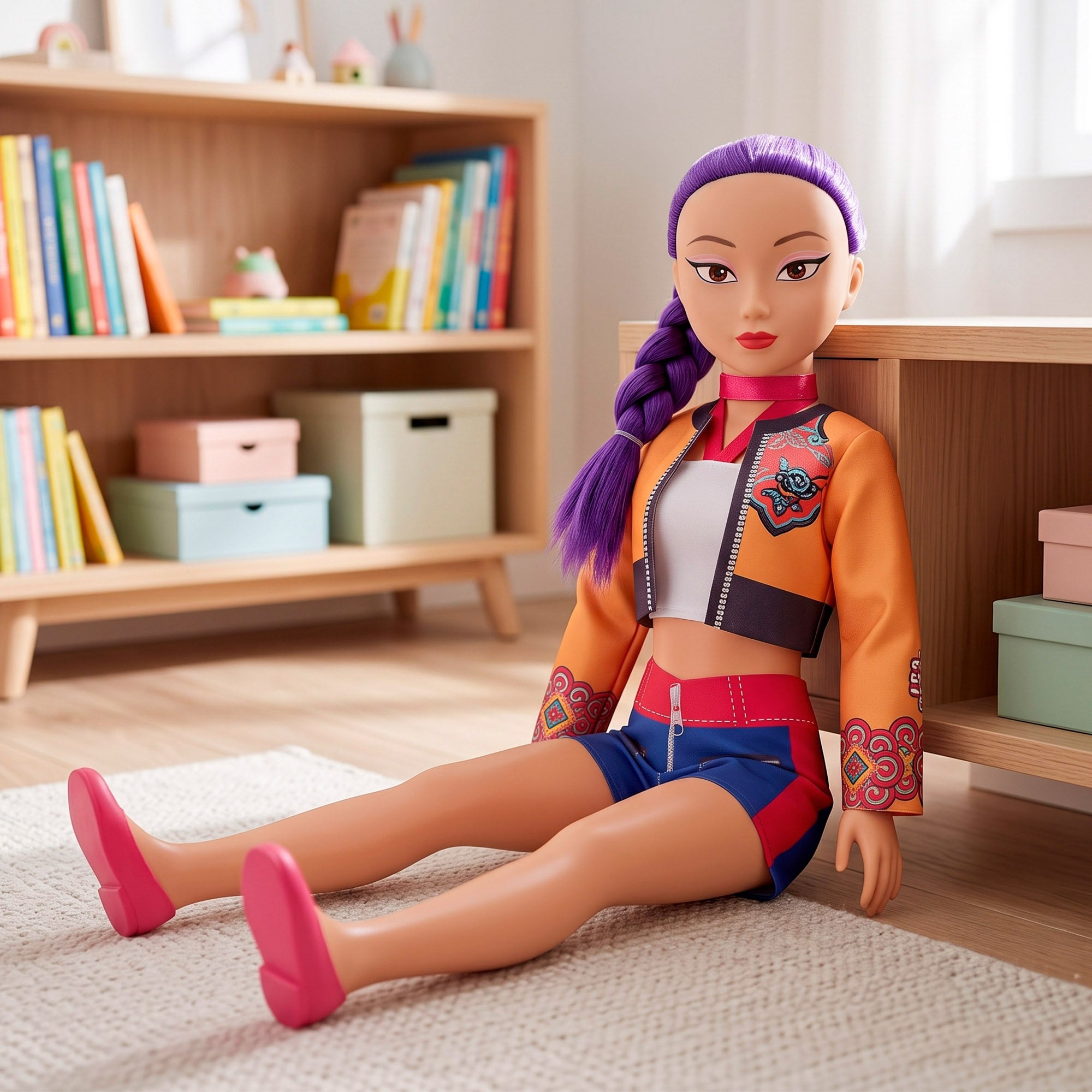 Boneca grande 105 cm cabelo lilás + 3 anos K-Pop Diva Squad