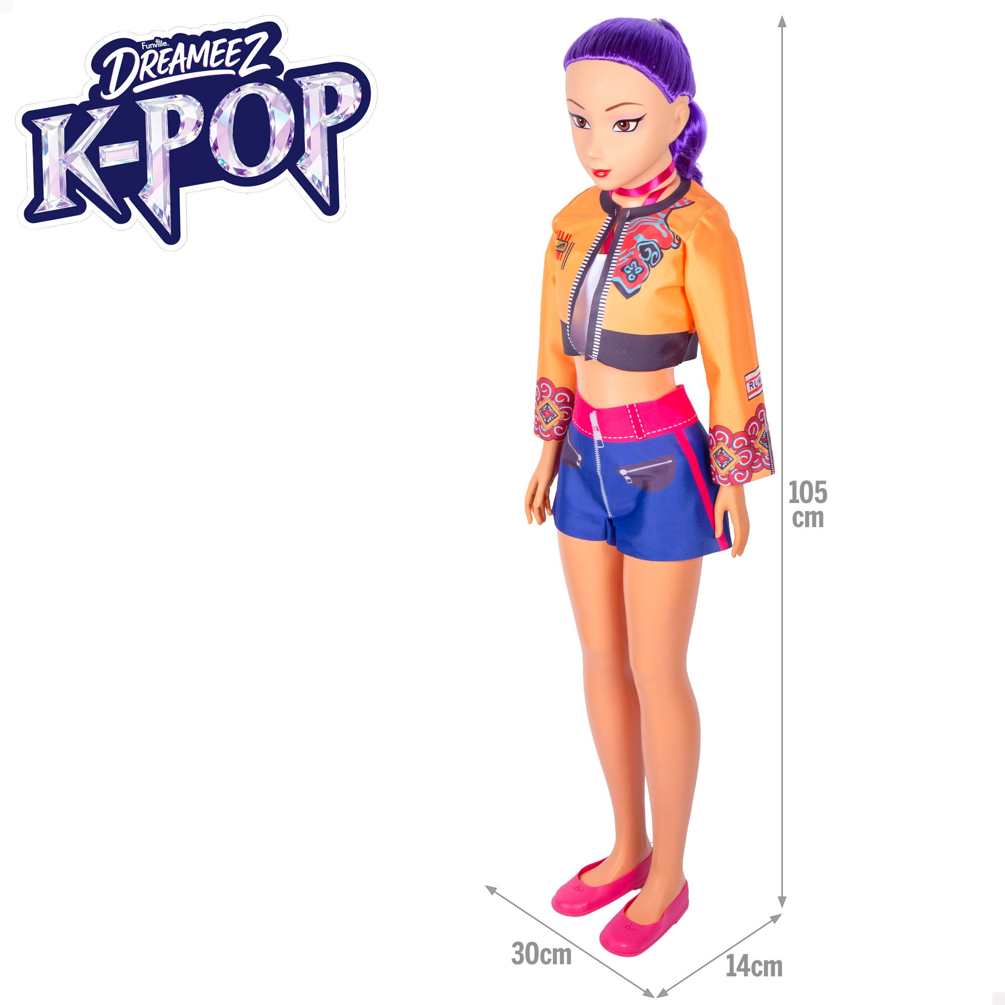 Boneca grande 105 cm cabelo lilás + 3 anos K-Pop Diva Squad