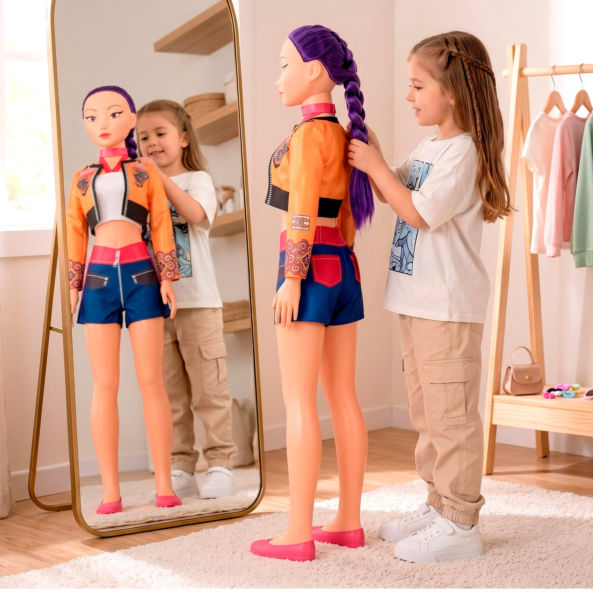 Boneca grande 105 cm cabelo lilás + 3 anos K-Pop Diva Squad