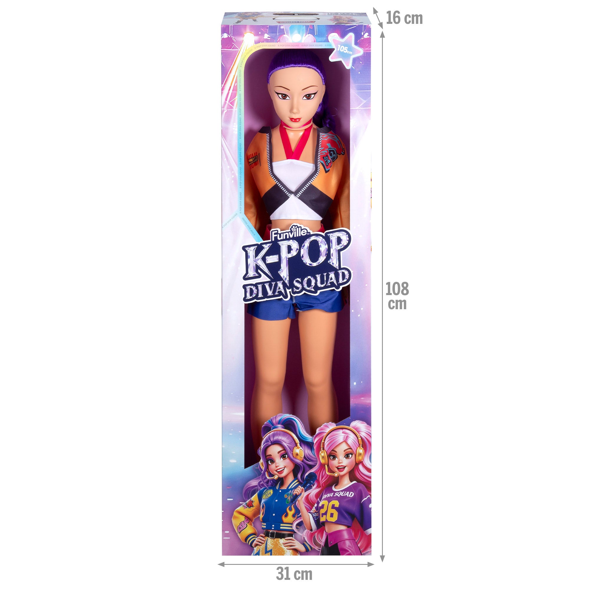 Boneca grande 105 cm cabelo lilás + 3 anos K-Pop Diva Squad