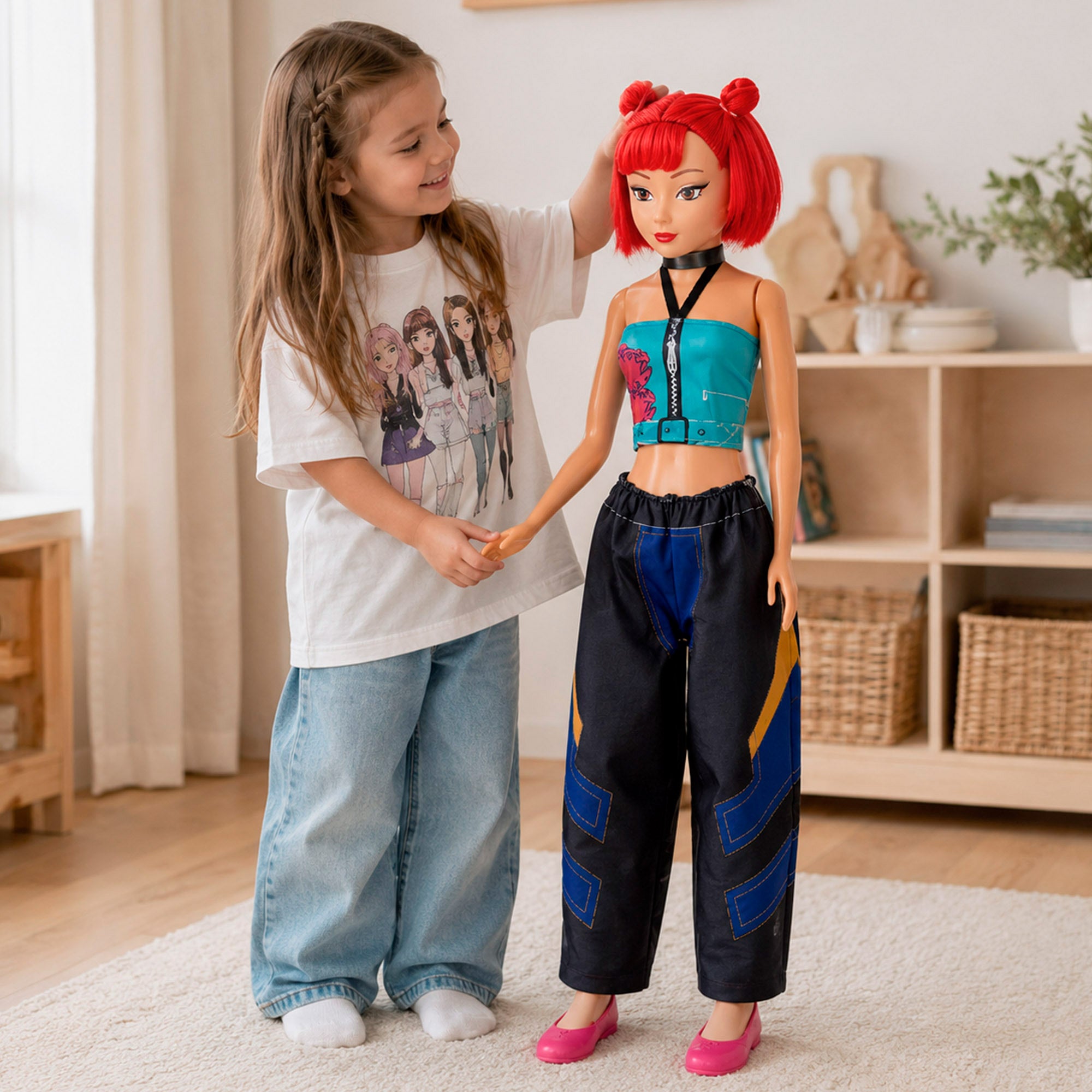 Boneca grande 105 cm cabelo vermelho + 3 anos K-Pop Diva Squad