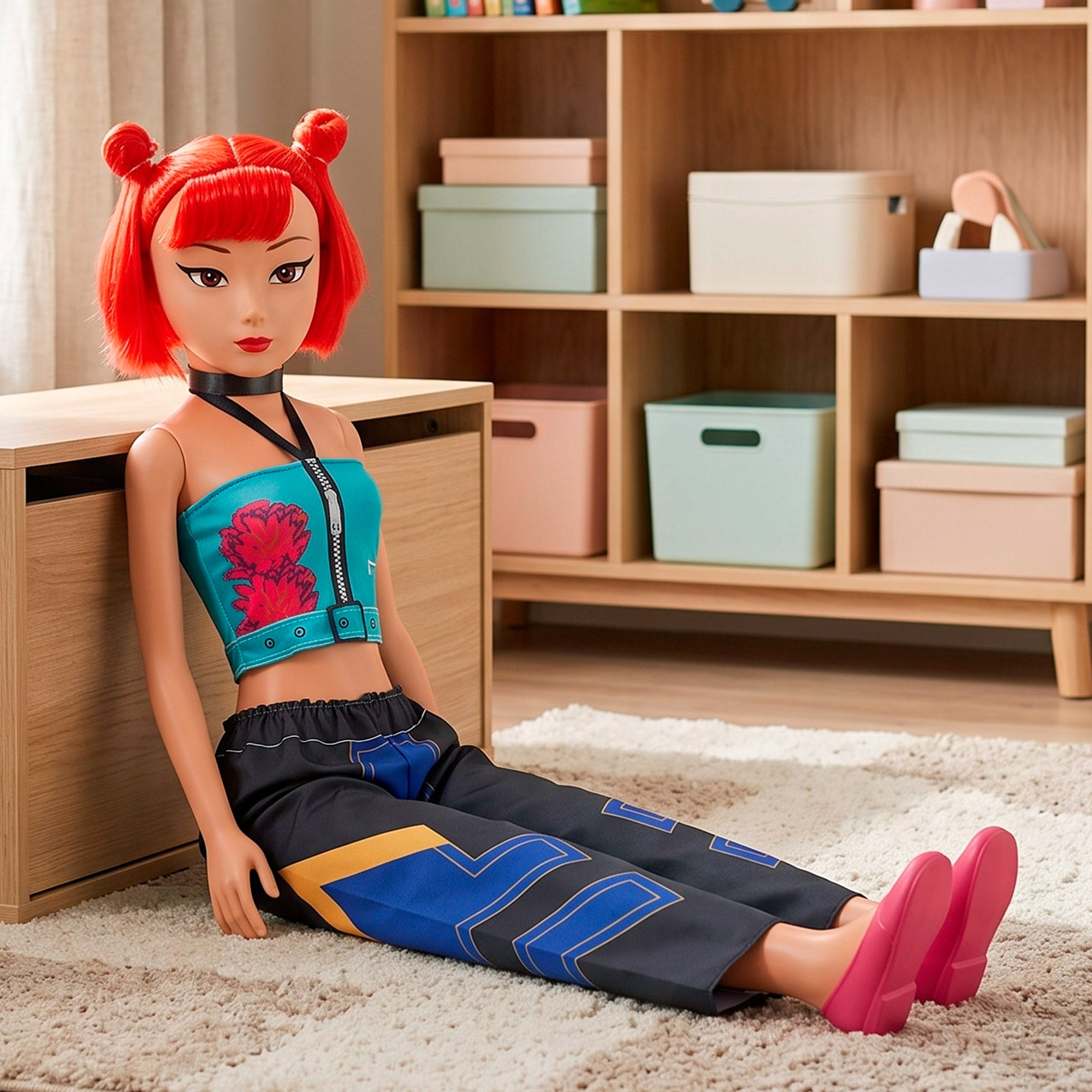Boneca grande 105 cm cabelo vermelho + 3 anos K-Pop Diva Squad