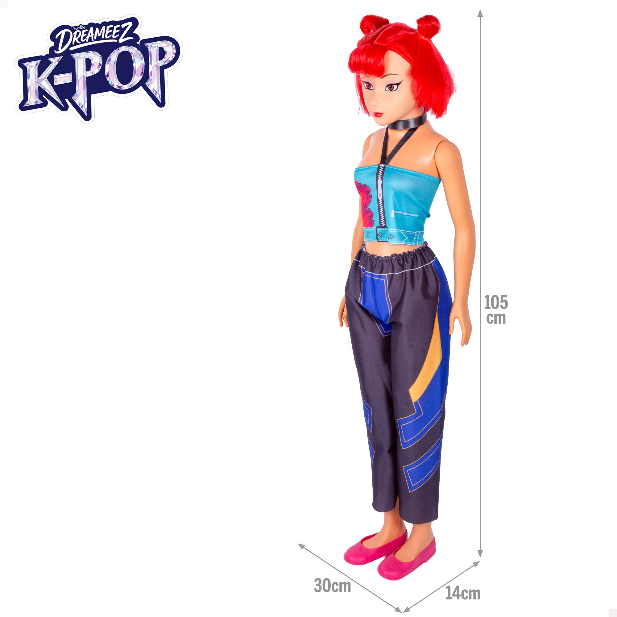Boneca grande 105 cm cabelo vermelho + 3 anos K-Pop Diva Squad