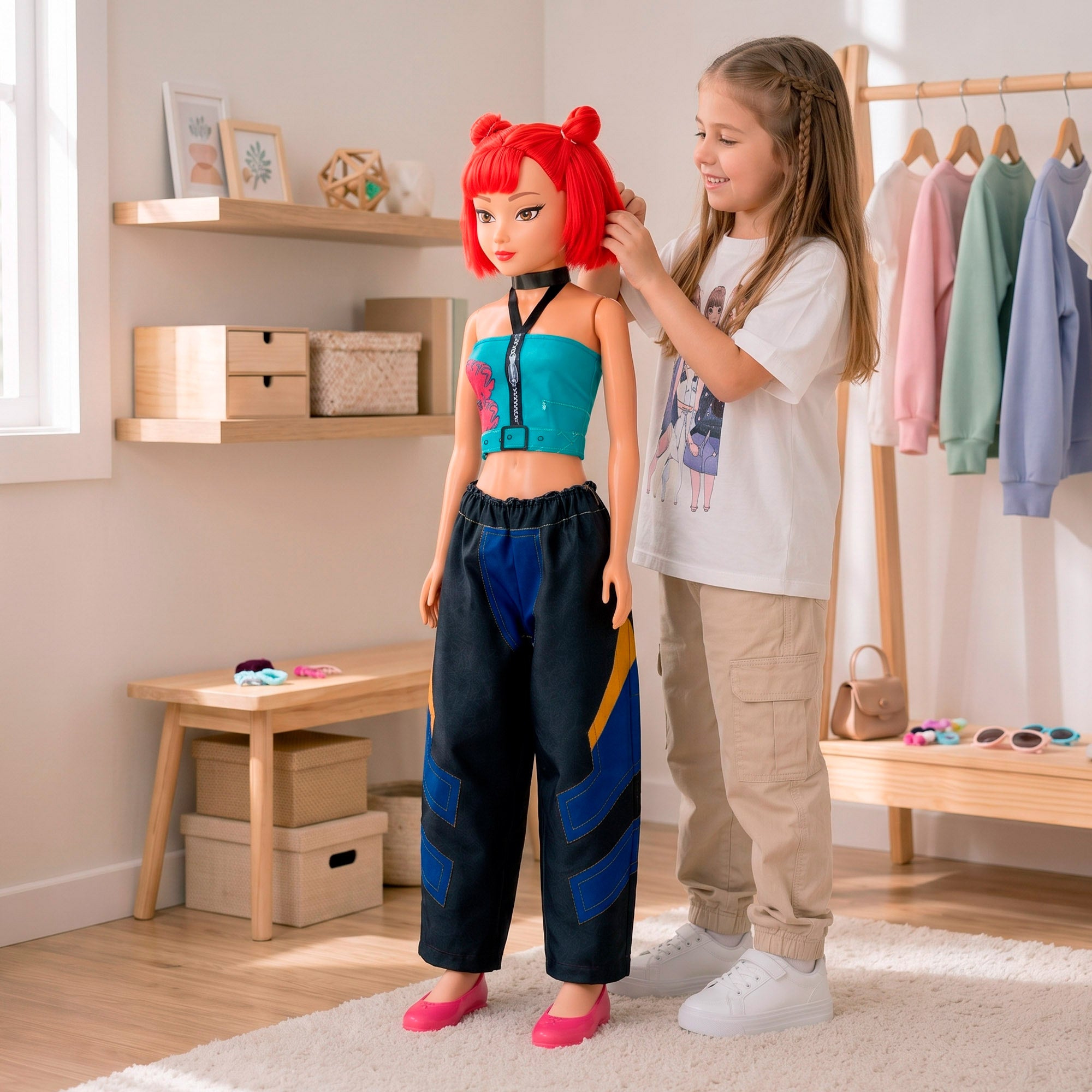 Boneca grande 105 cm cabelo vermelho + 3 anos K-Pop Diva Squad