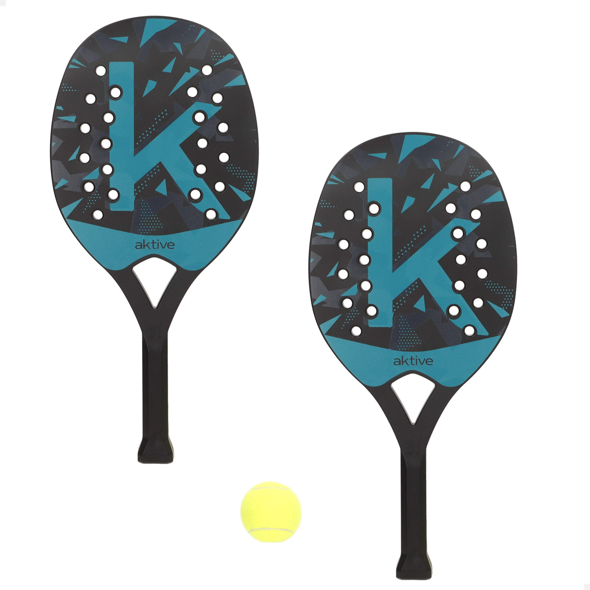 Conjunto Aktive com 2 raquetes de praia, bola e bolsa de rede.