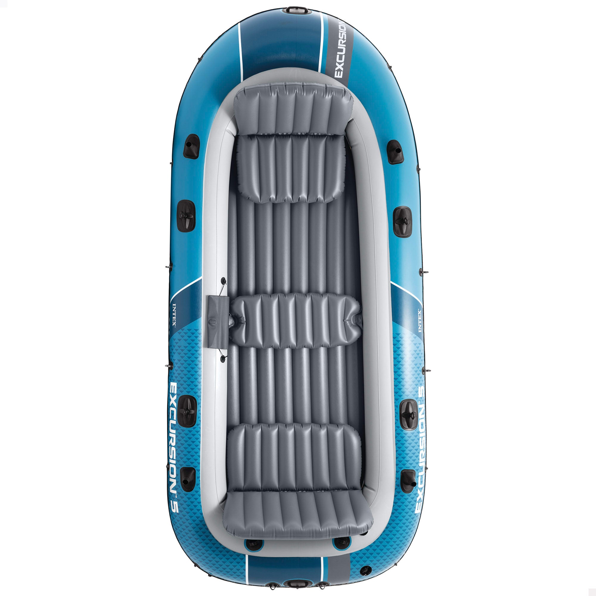 Bote insuflável INTEX Excursion 5 com remos, bomba de enchimento e assentos insufláveis.