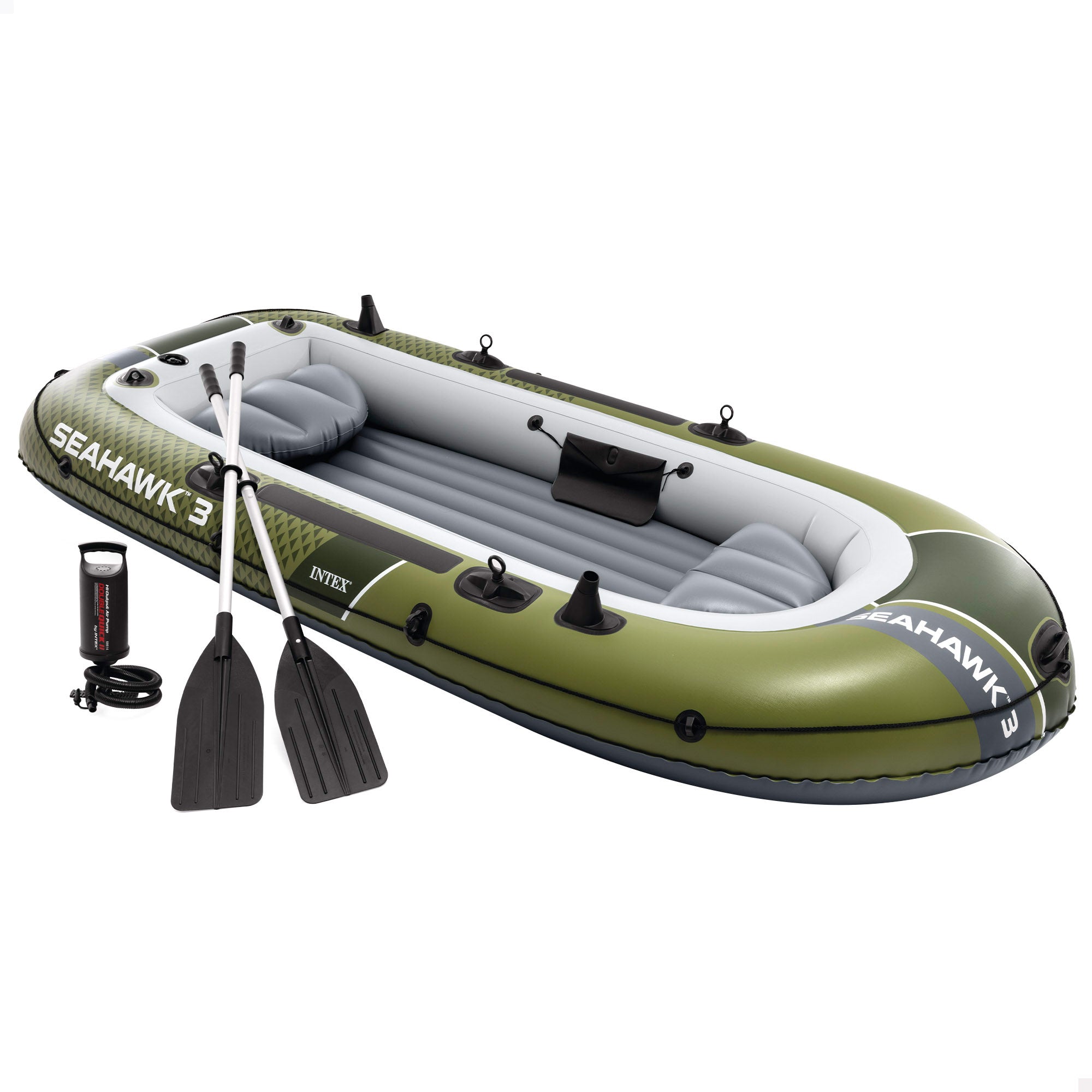 Bote insuflável INTEX Seahawk 3 com remos, bomba de enchimento e assentos insufláveis.