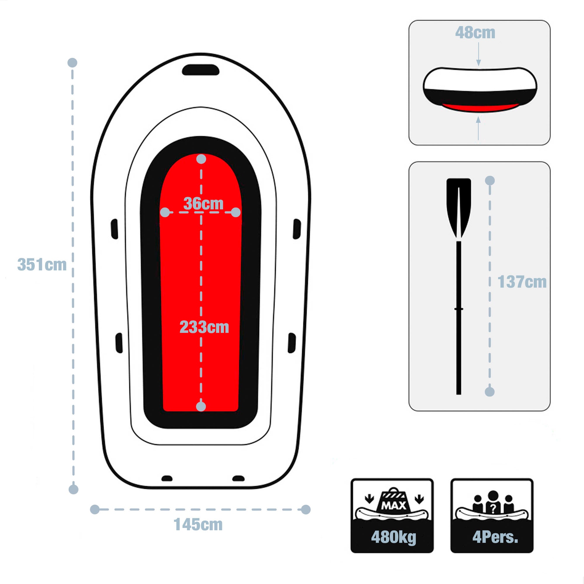 Bote insuflável INTEX Seahawk 4 com remos, bomba de enchimento e assentos insufláveis.