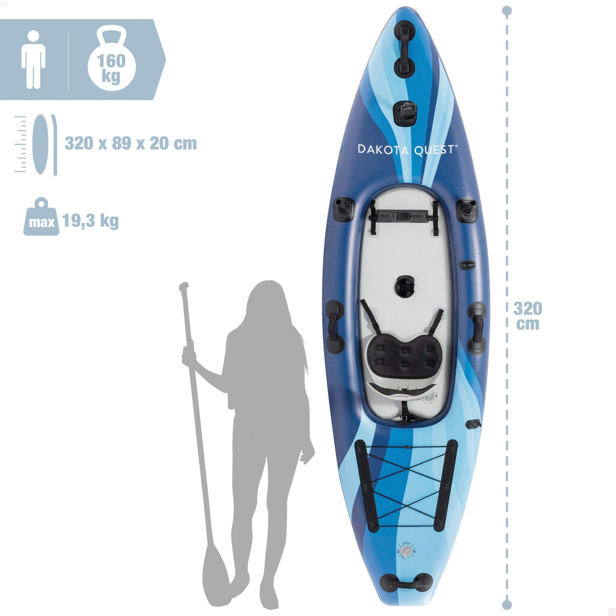 Caiaque insuflável INTEX Dakota Quest para 1 pessoa com paddle, bomba e mochila.