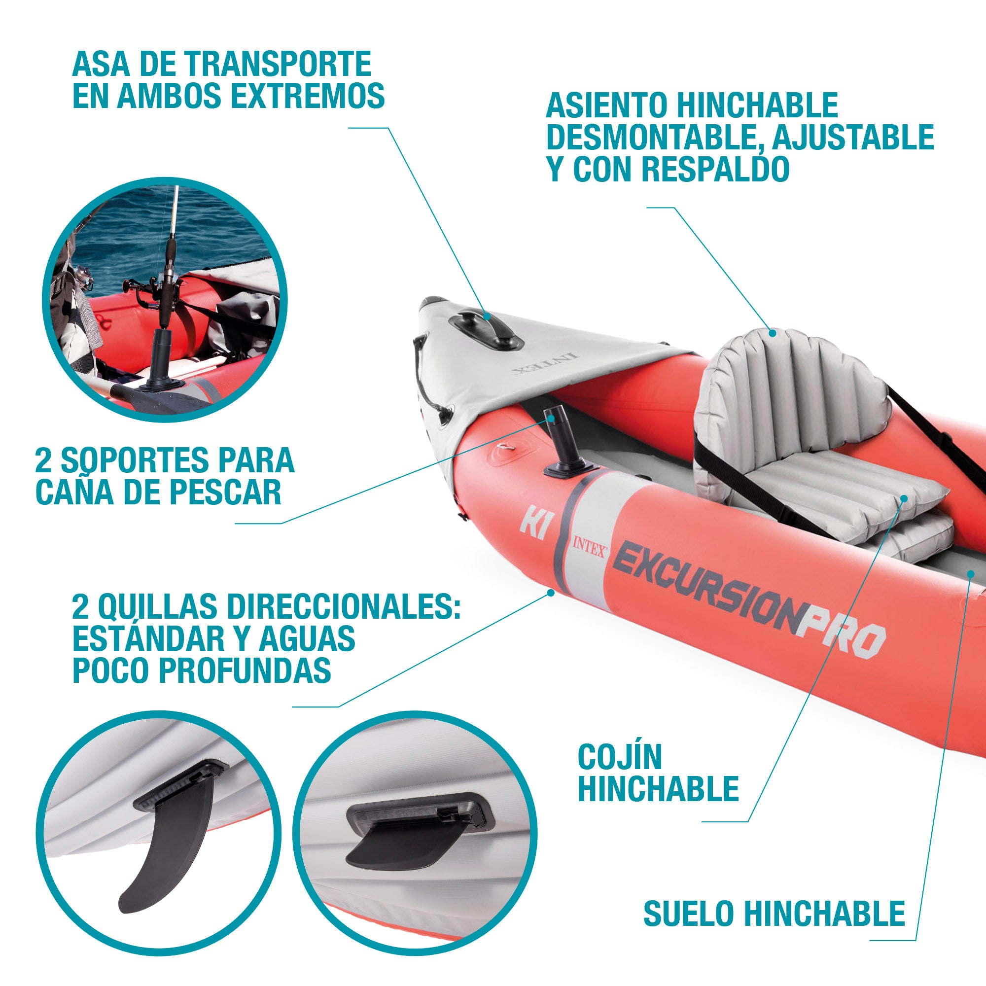 Caiaque insuflável INTEX Excursion Pro K1 com suporte para telemóvel