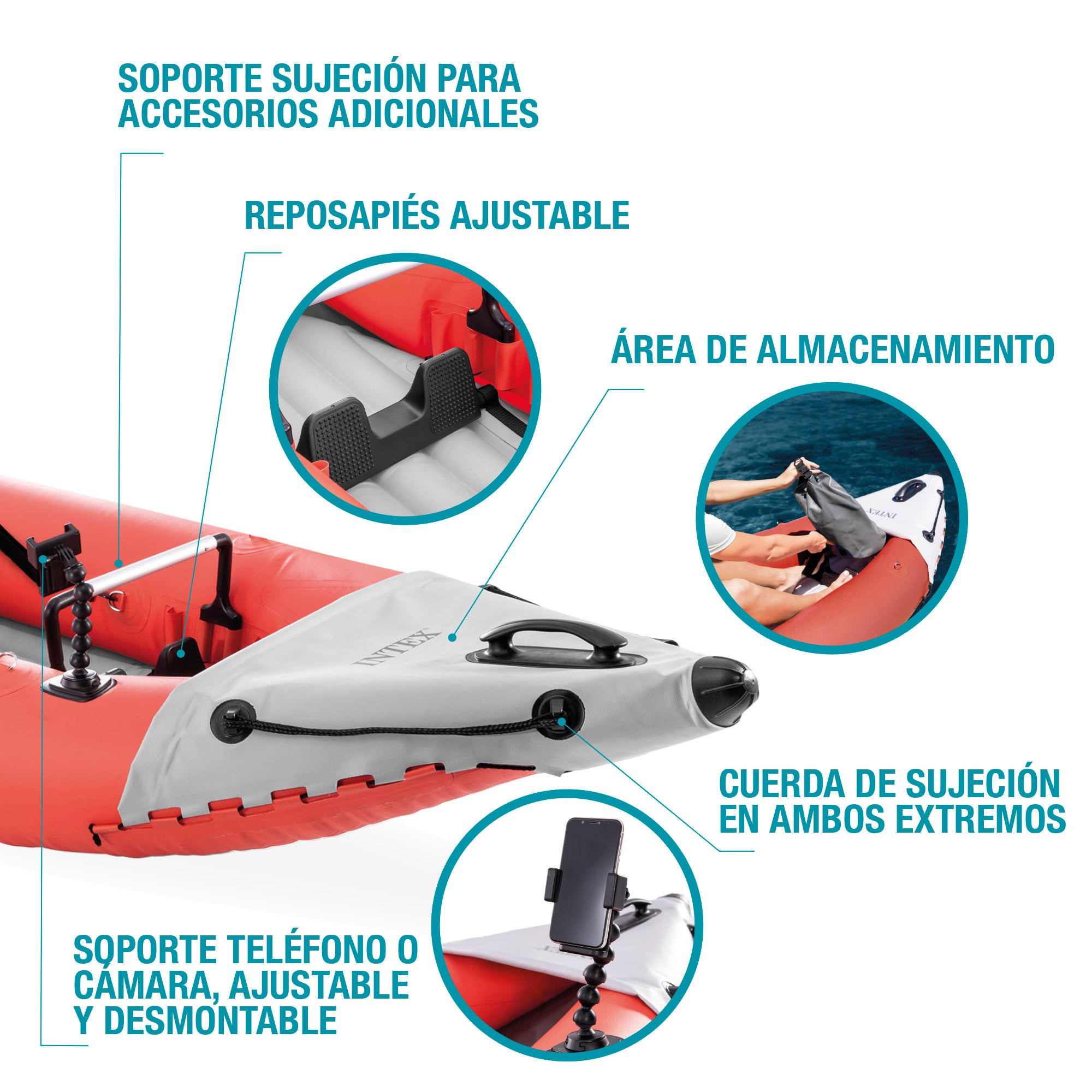 Caiaque insuflável INTEX Excursion Pro K1 com suporte para telemóvel