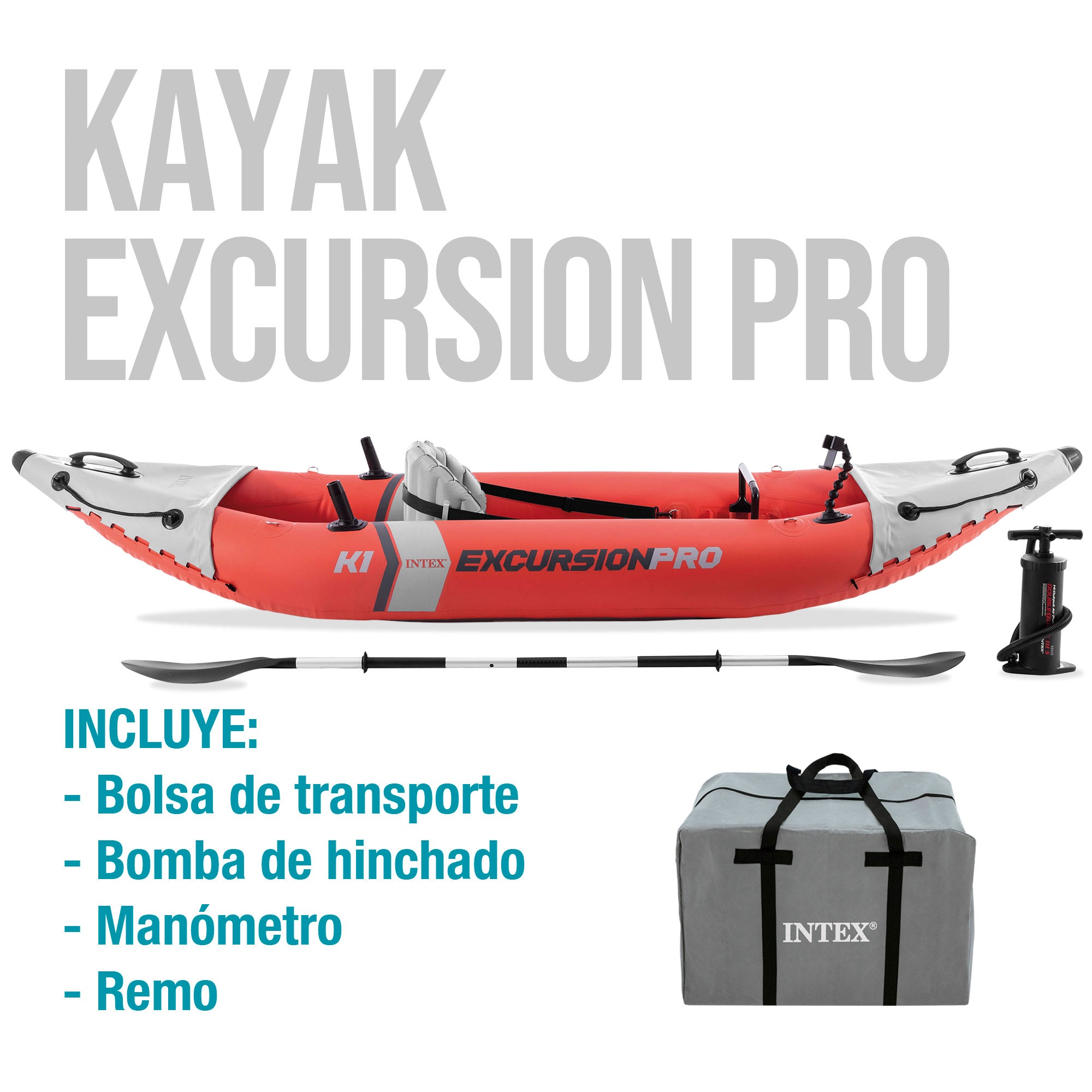 Caiaque insuflável INTEX Excursion Pro K1 com suporte para telemóvel