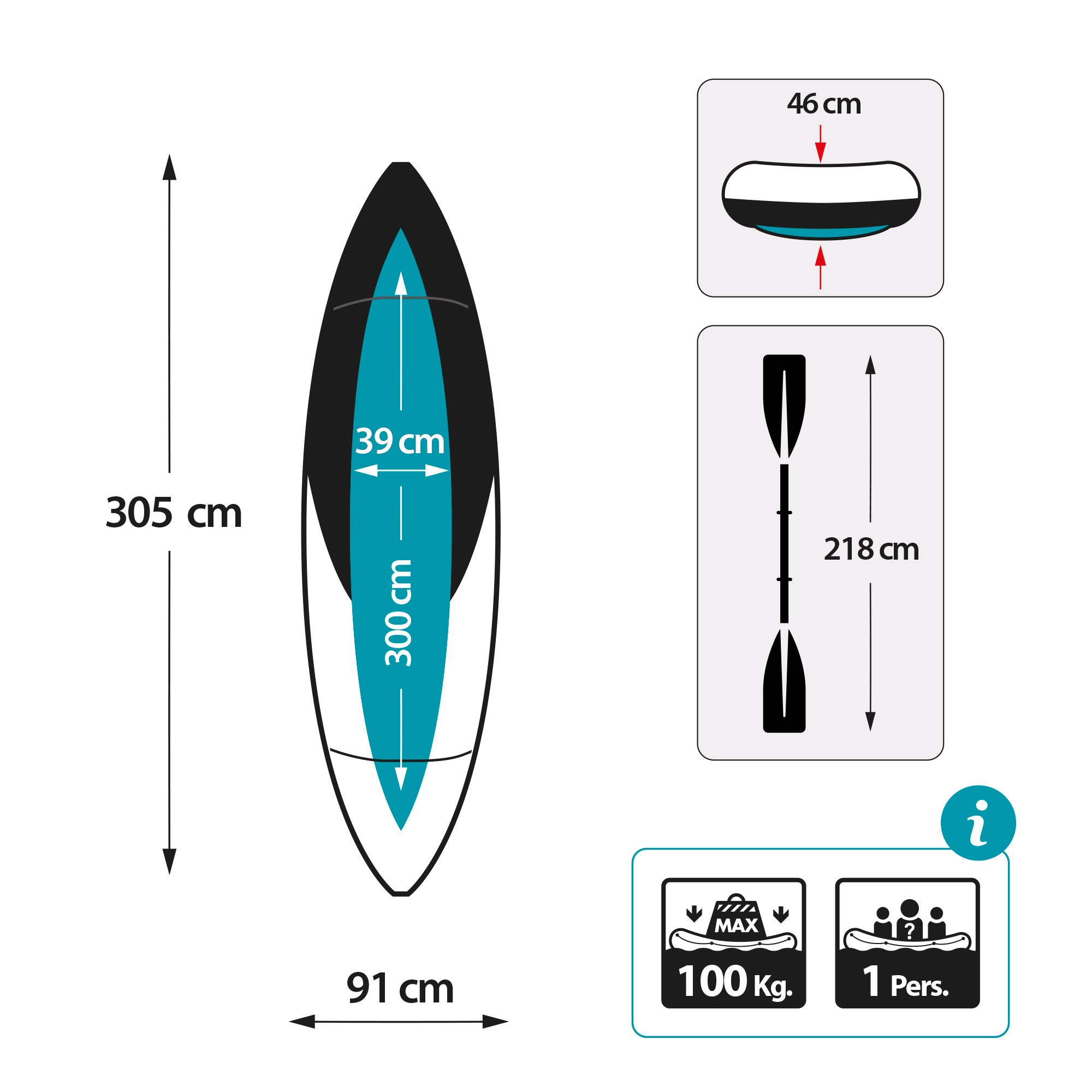 Caiaque insuflável INTEX Excursion Pro K1 com suporte para telemóvel