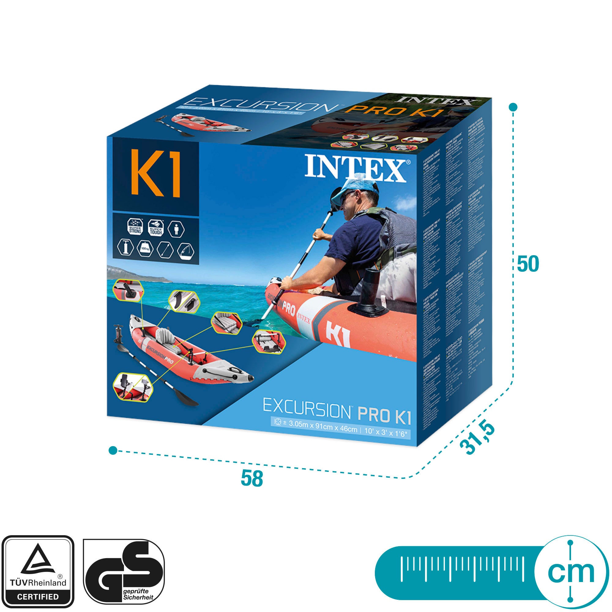 Caiaque insuflável INTEX Excursion Pro K1 com suporte para telemóvel
