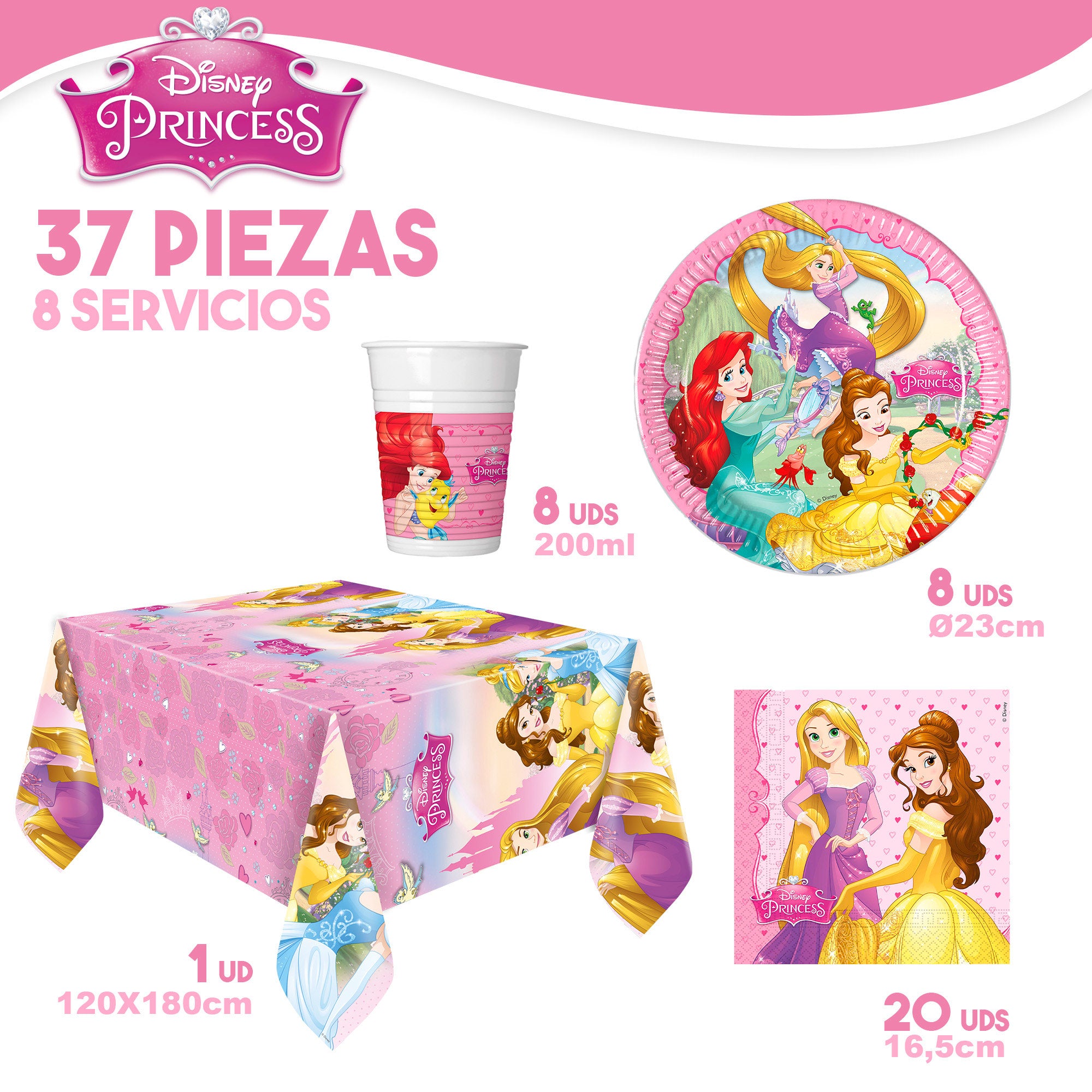 Serviço de louça descartável para criança Disney Princess, 37 peças