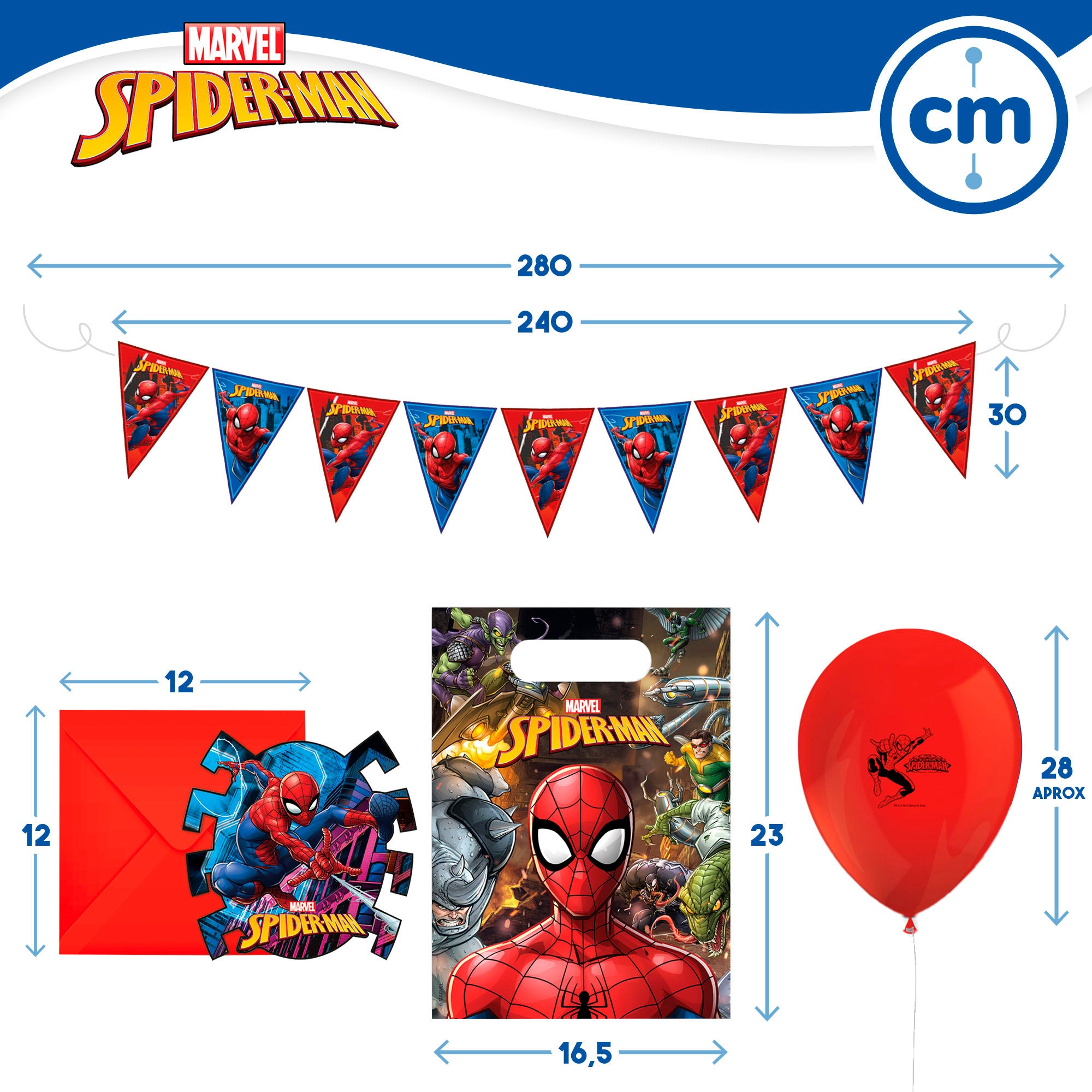 Serviço de louça e decoração infantil Homem-Aranha, descartável, 66 peças