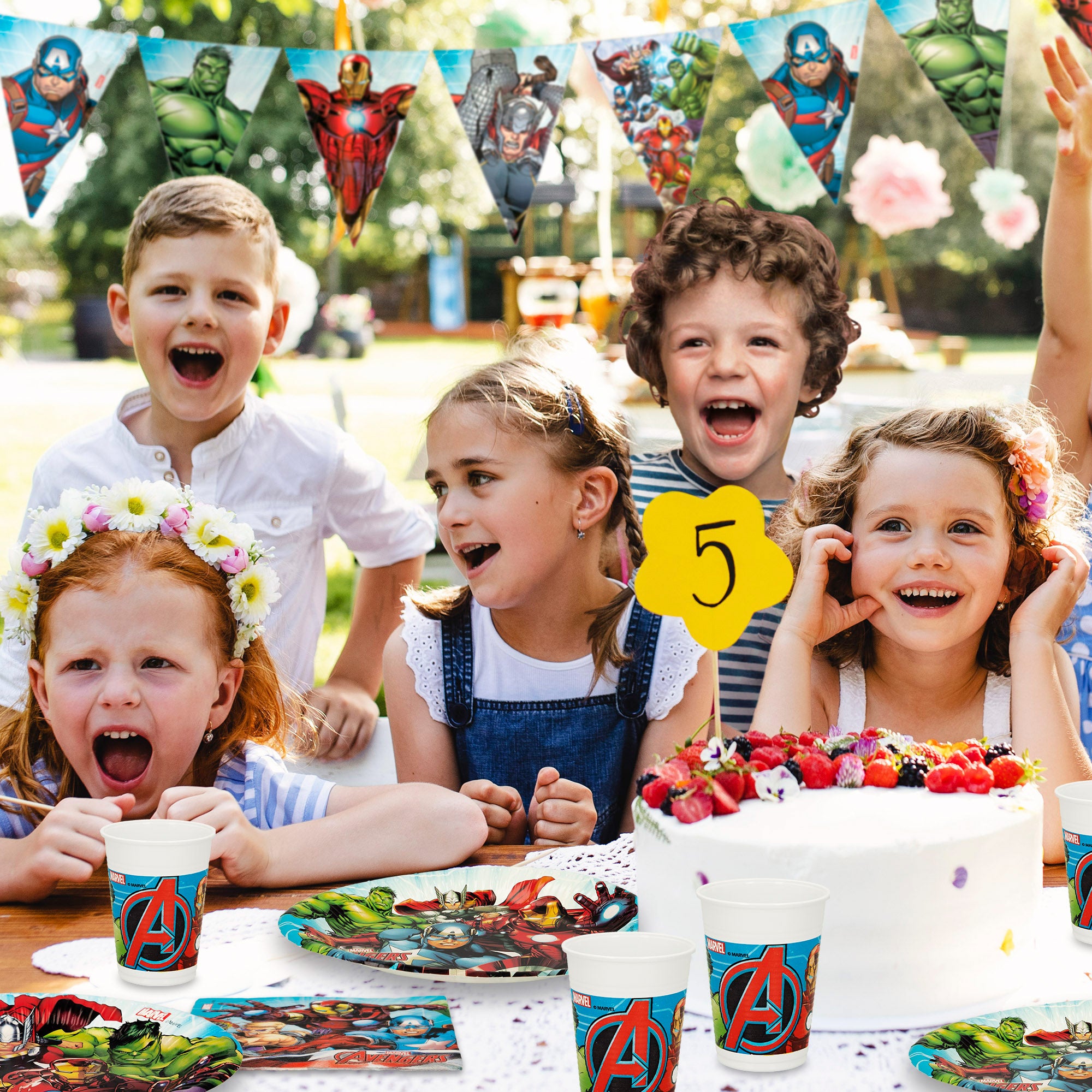 Serviço de louça e decoração infantil dos Vingadores, descartável, 66 peças