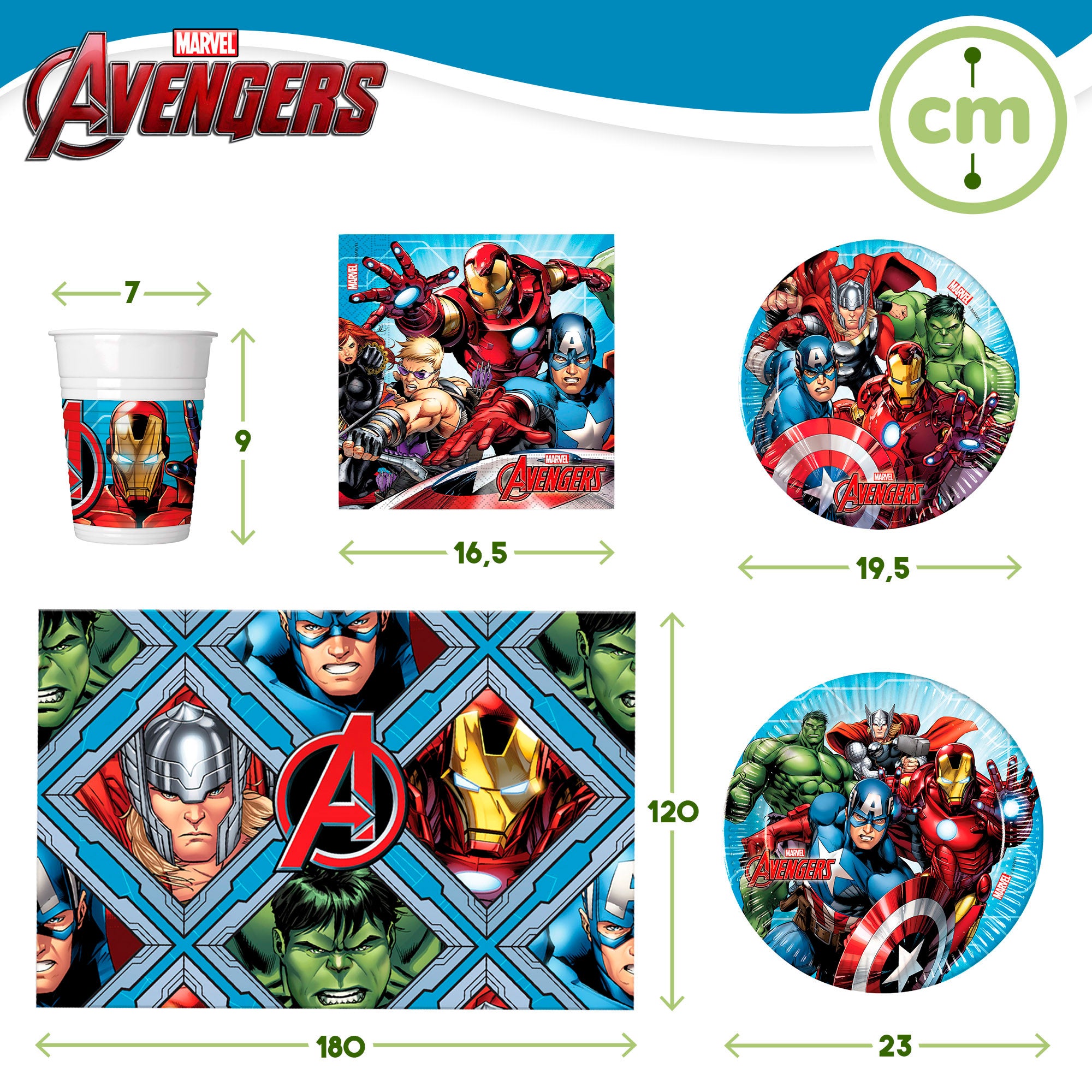 Serviço de louça e decoração infantil dos Vingadores, descartável, 66 peças
