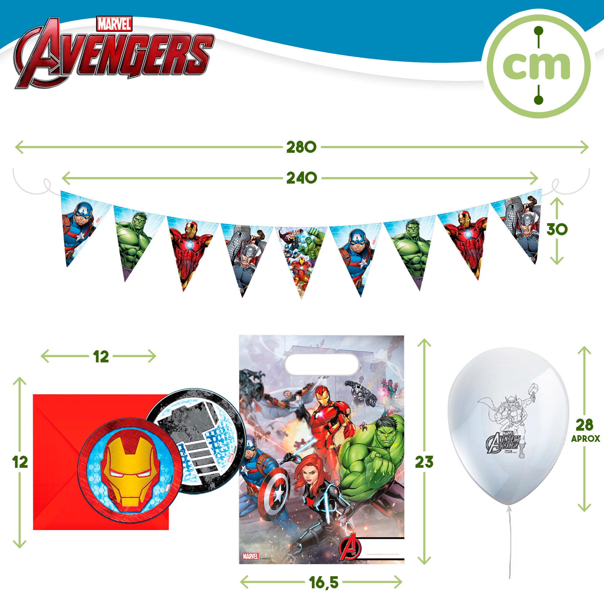 Serviço de louça e decoração infantil dos Vingadores, descartável, 66 peças