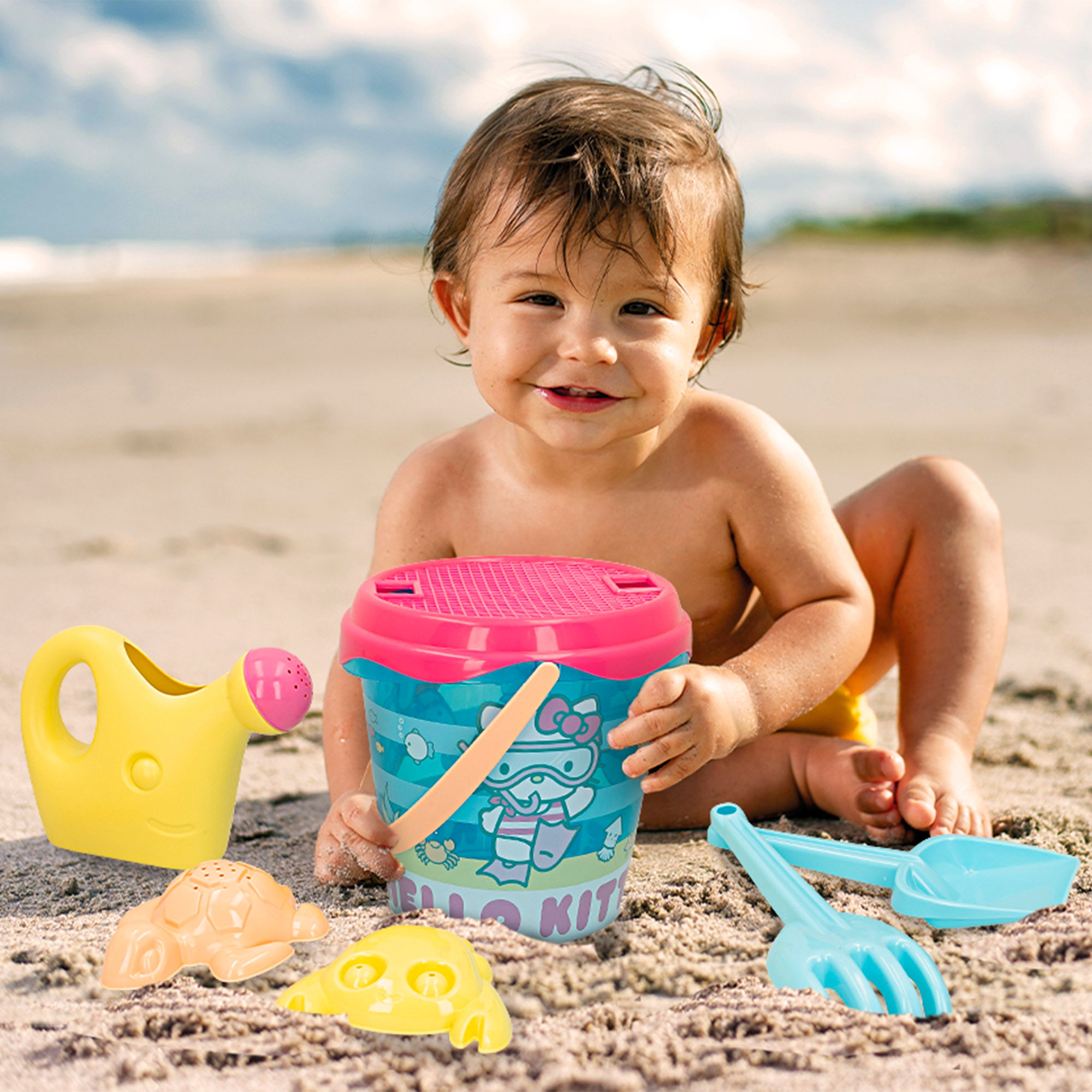 Conjunto de Baldes de Praia Hello Kitty com Acessórios e Mochila para Transporte