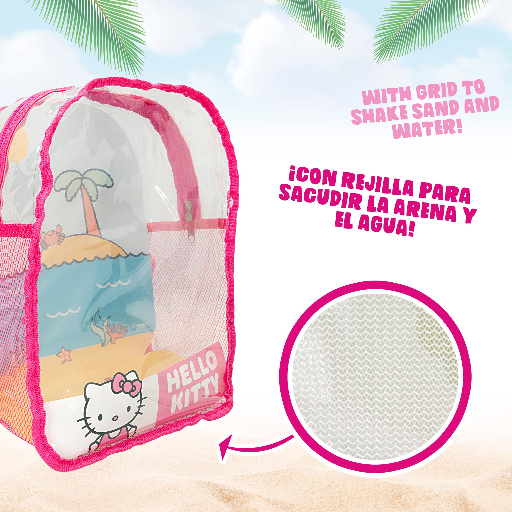 Conjunto de Baldes de Praia Hello Kitty com Acessórios e Mochila para Transporte