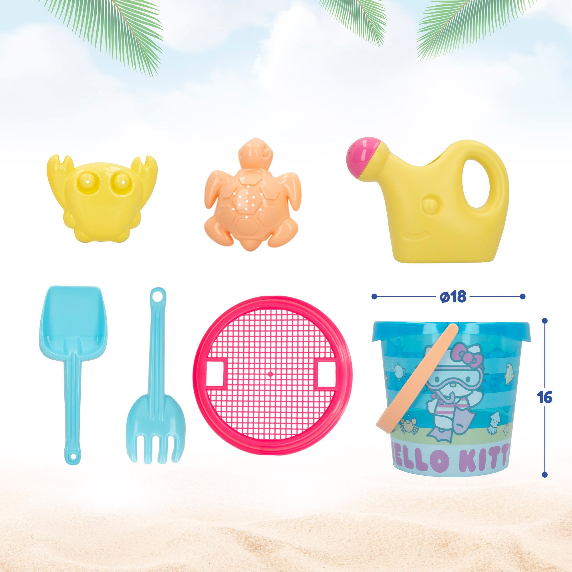 Conjunto de Baldes de Praia Hello Kitty com Acessórios e Mochila para Transporte