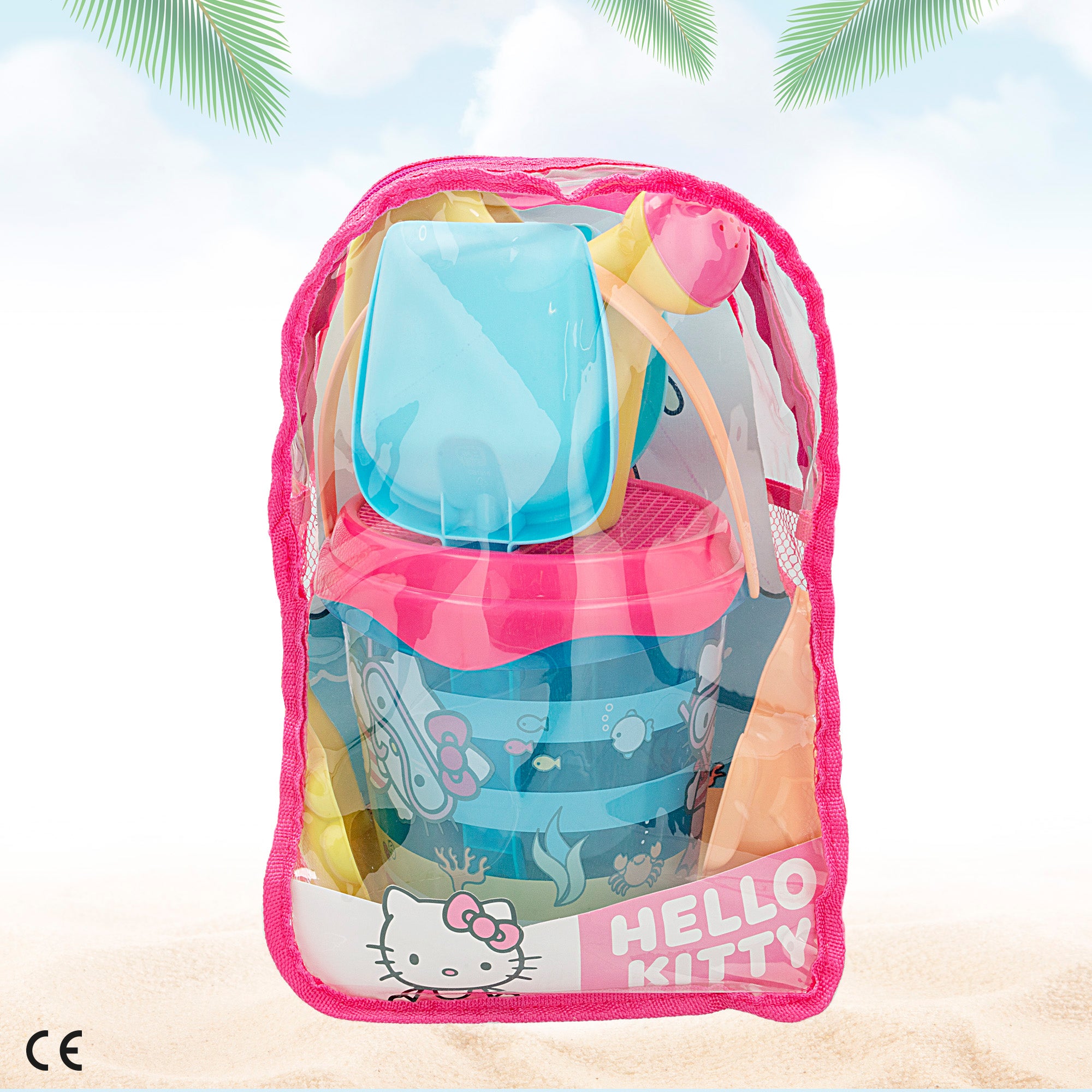 Conjunto de Baldes de Praia Hello Kitty com Acessórios e Mochila para Transporte
