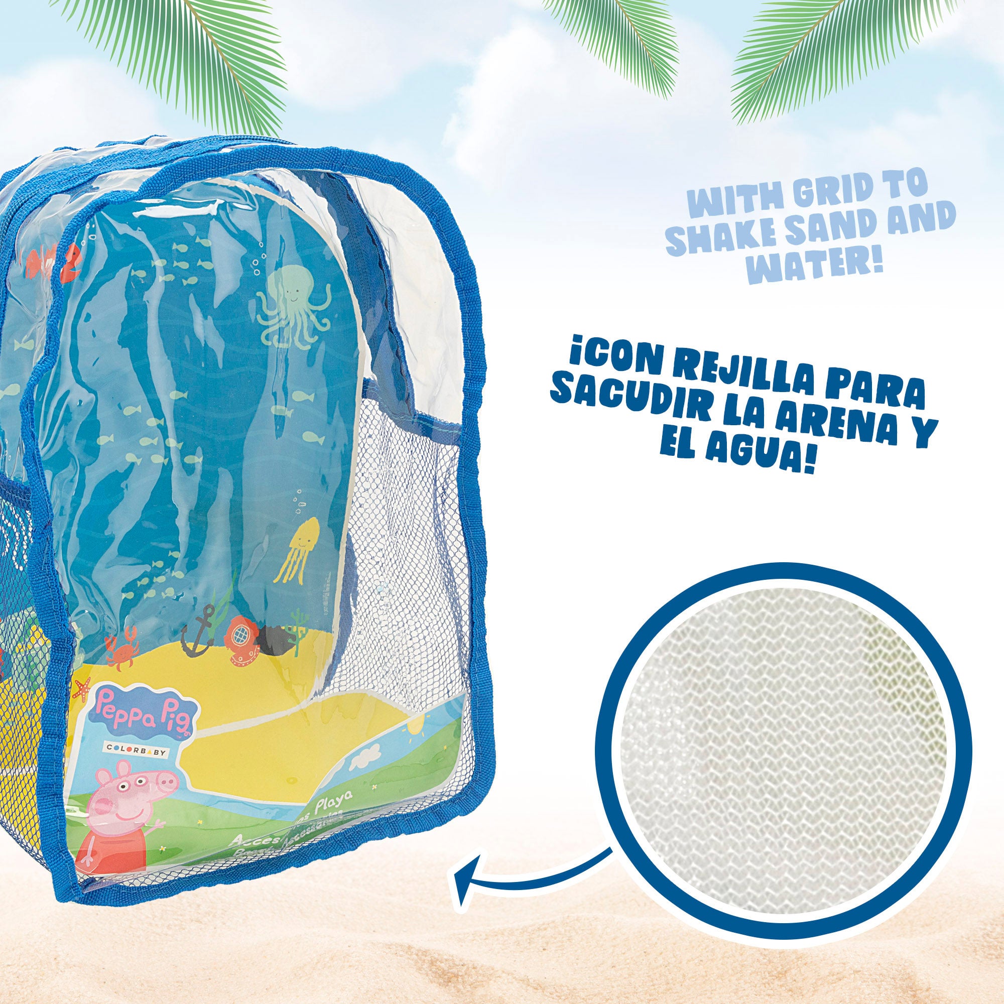 Conjunto de Baldes de Praia Peppa Pig com Acessórios e Mochila para Transporte