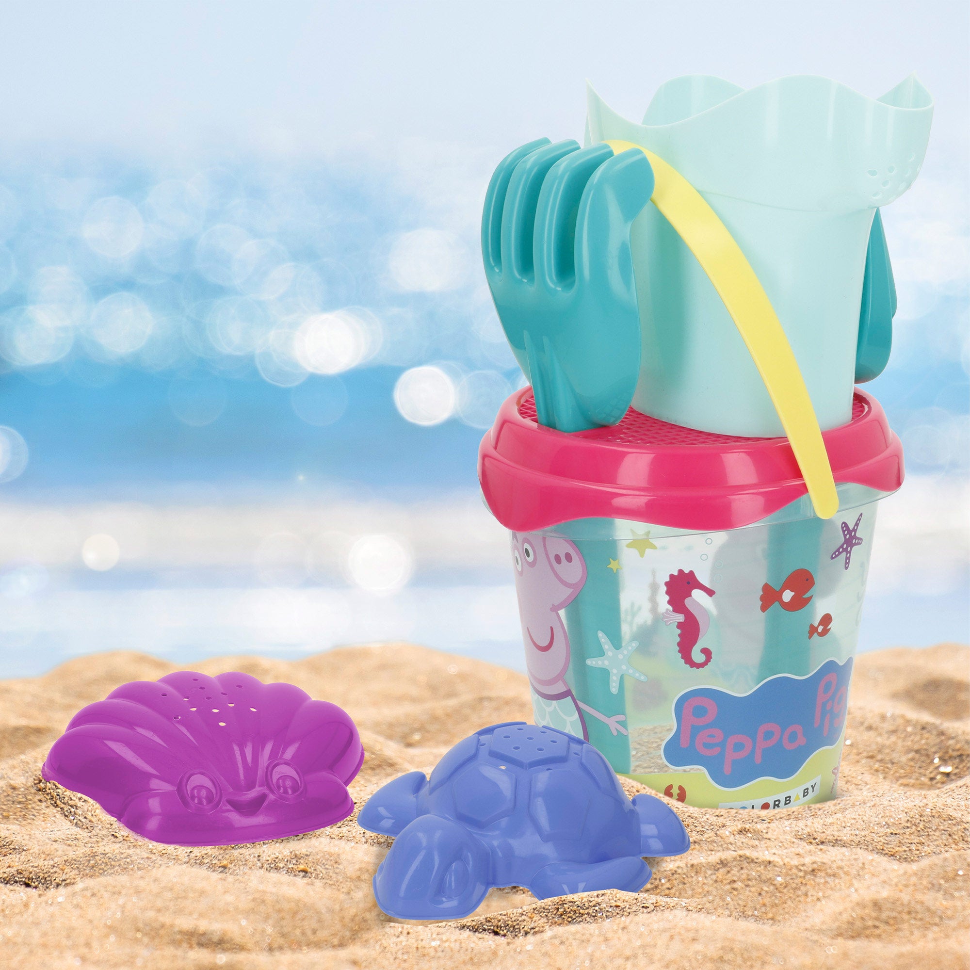 Conjunto de Baldes de Praia Peppa Pig com Acessórios e Mochila para Transporte