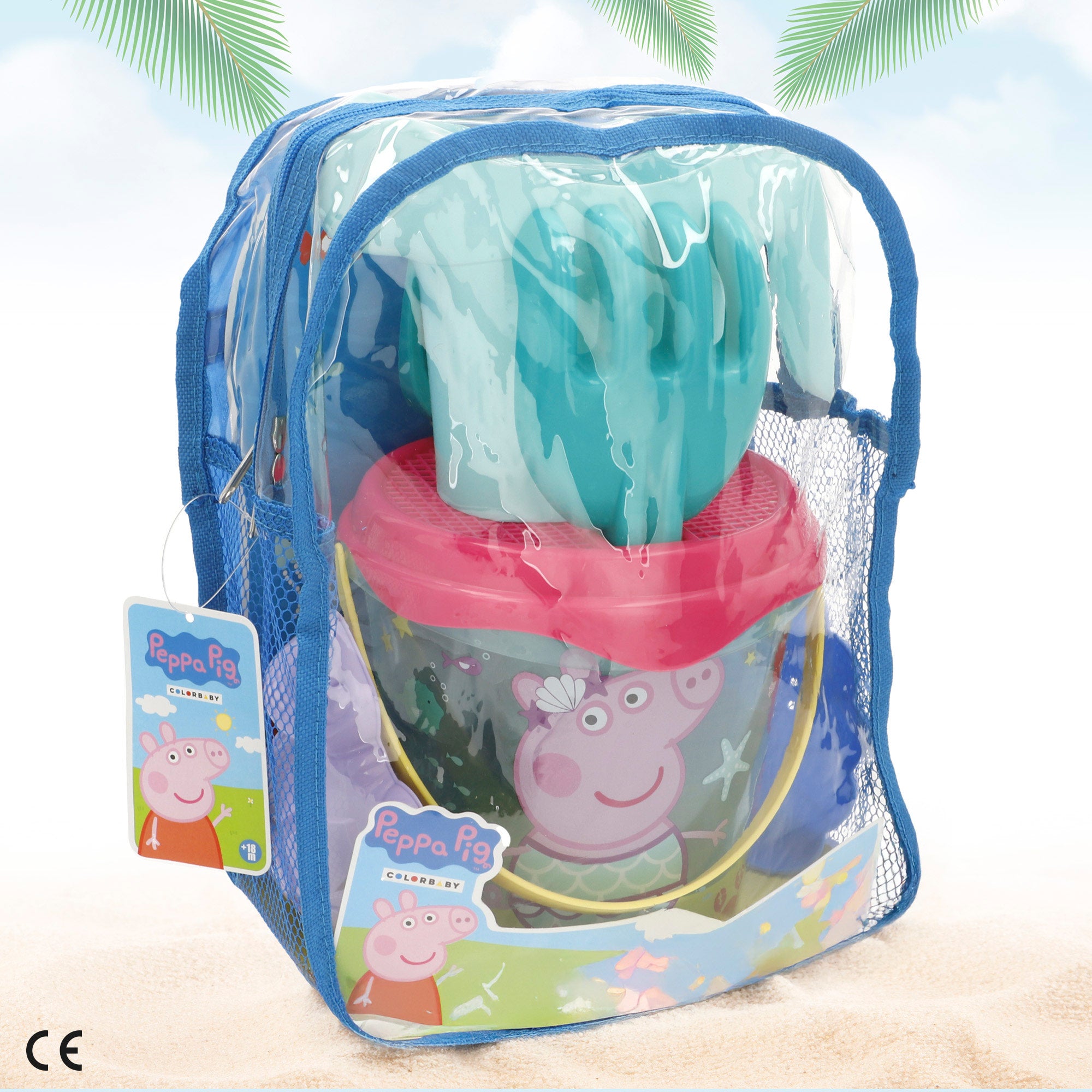 Conjunto de Baldes de Praia Peppa Pig com Acessórios e Mochila para Transporte