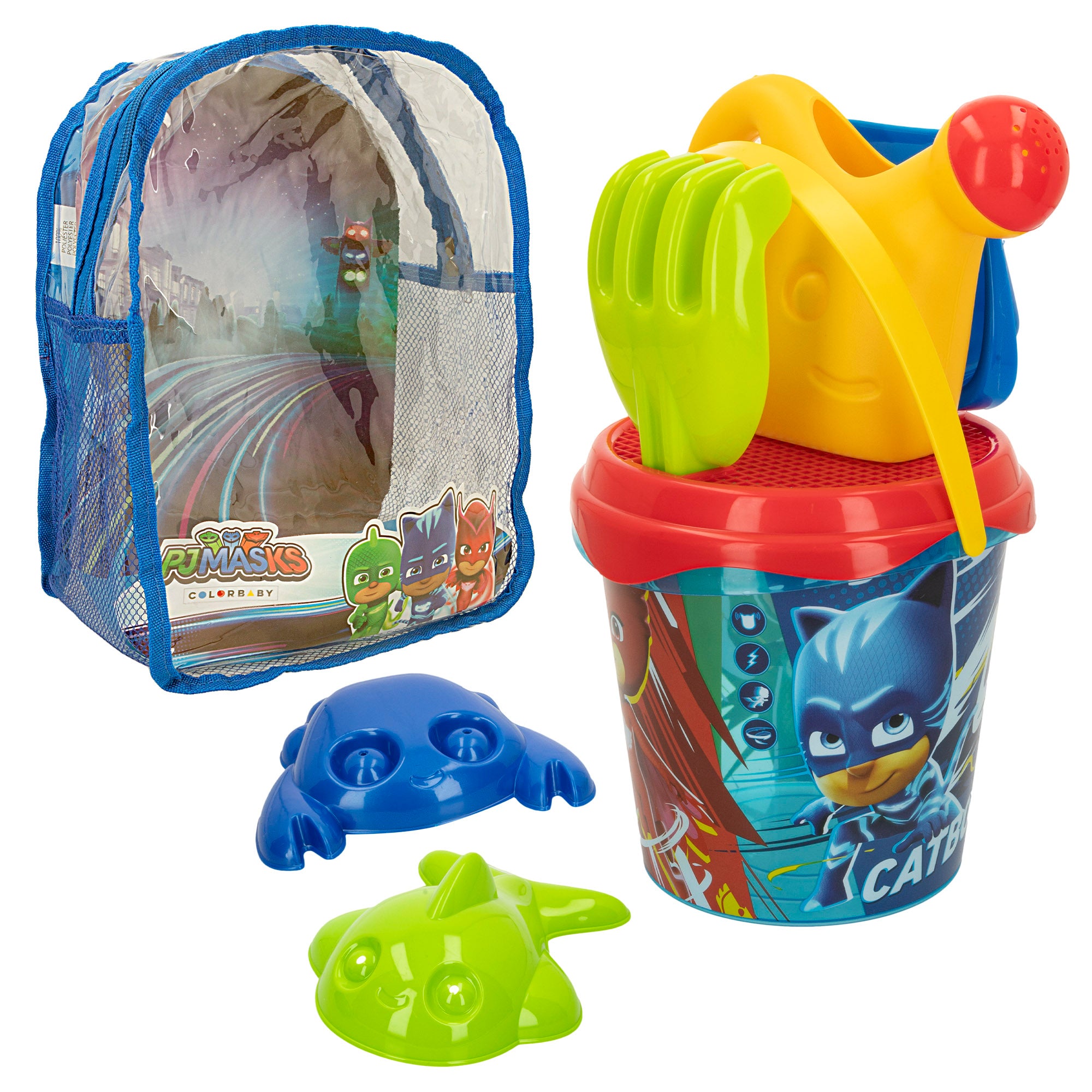 Conjunto de Baldes de Praia PJ Masks com Acessórios e Mochila para Transporte