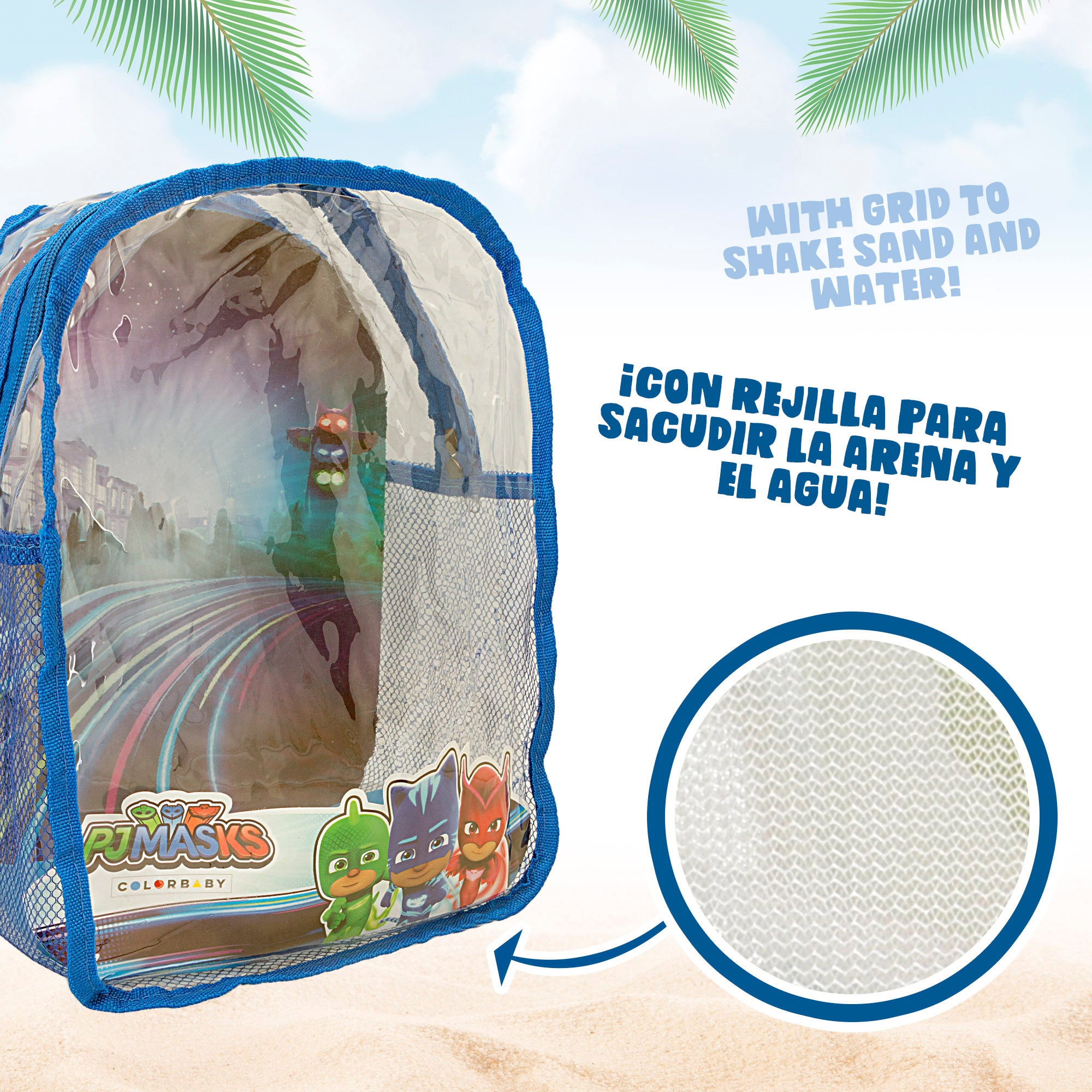 Conjunto de Baldes de Praia PJ Masks com Acessórios e Mochila para Transporte