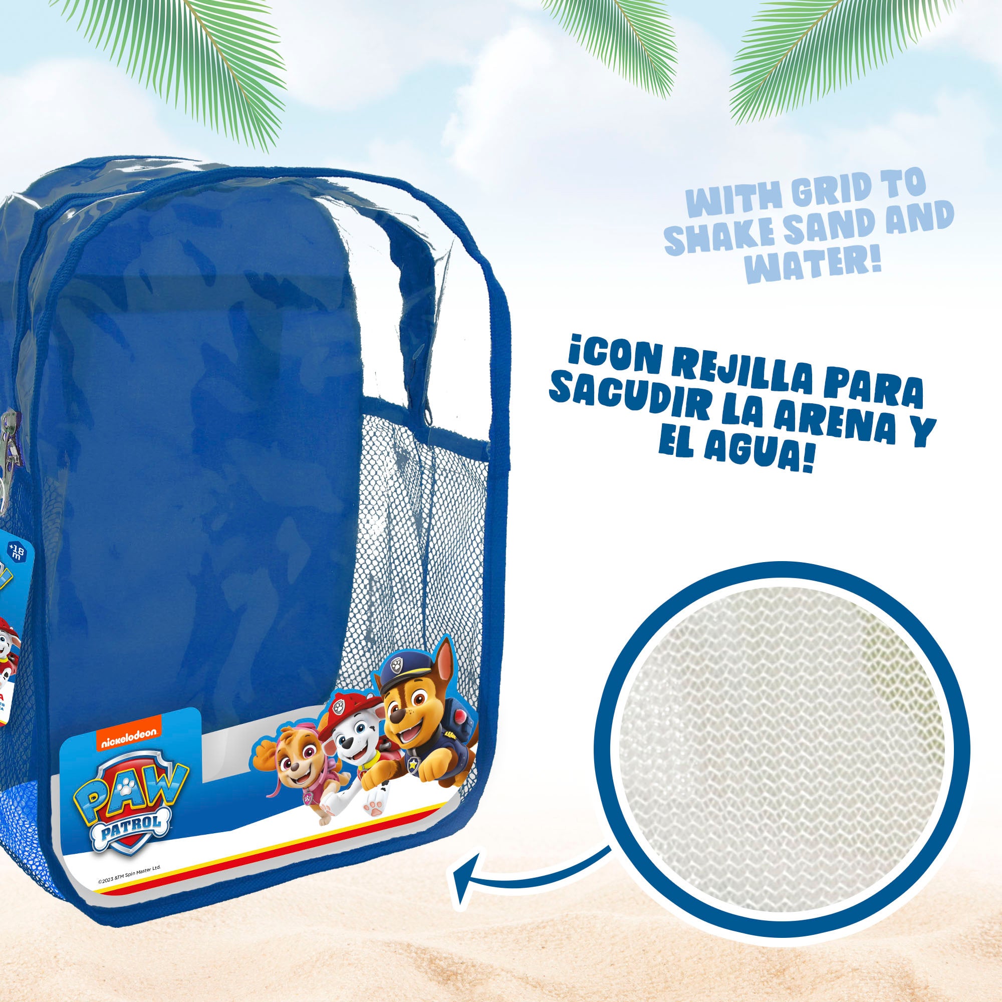Conjunto de Balde de Praia Patrulha Pata com Acessórios e Mochila para Transporte