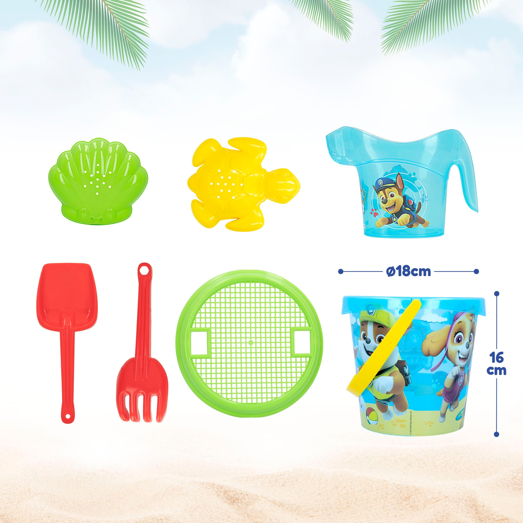 Conjunto de Balde de Praia Patrulha Pata com Acessórios e Mochila para Transporte