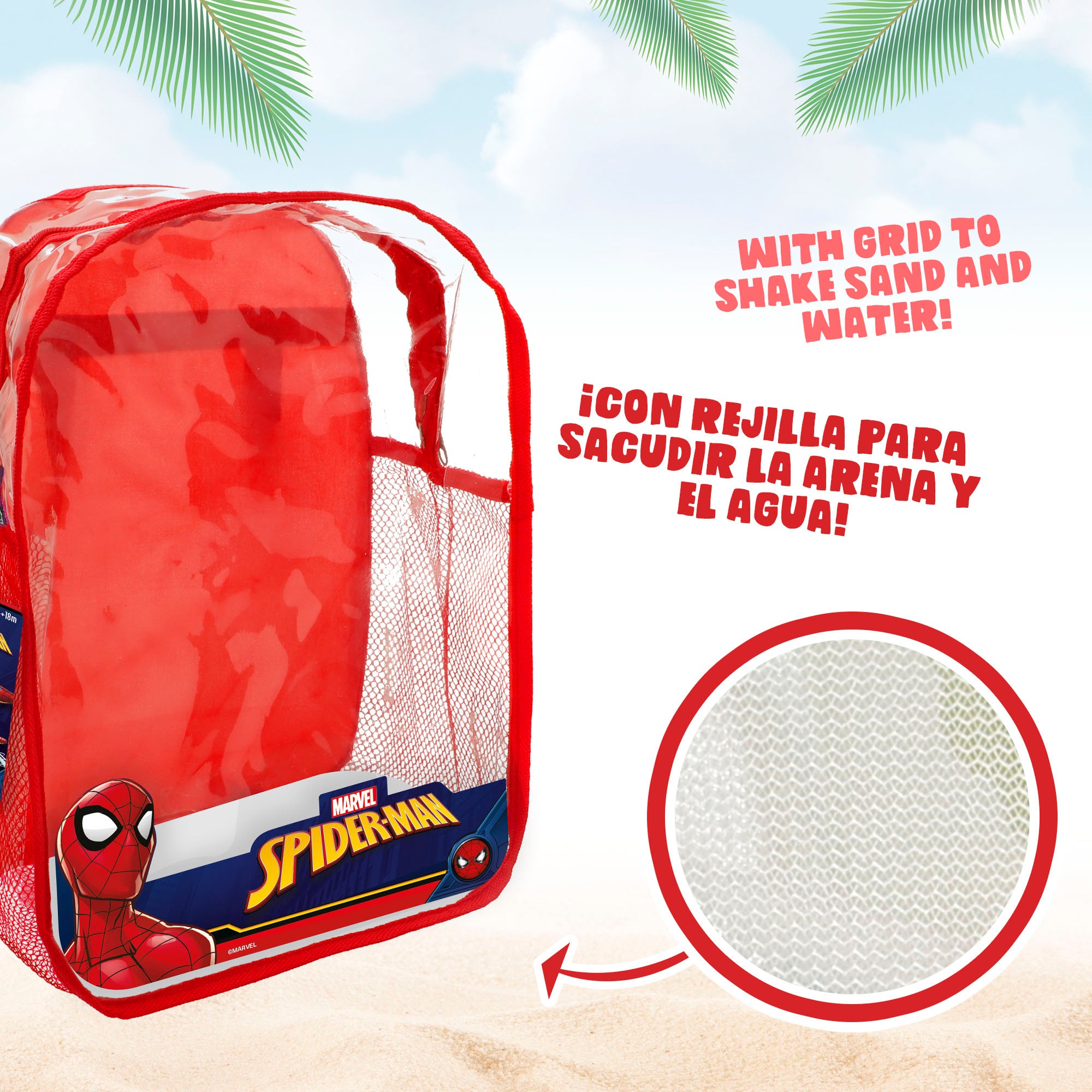 Balde de praia Homem-Aranha Ø18 cm com acessórios e mochila para transporte