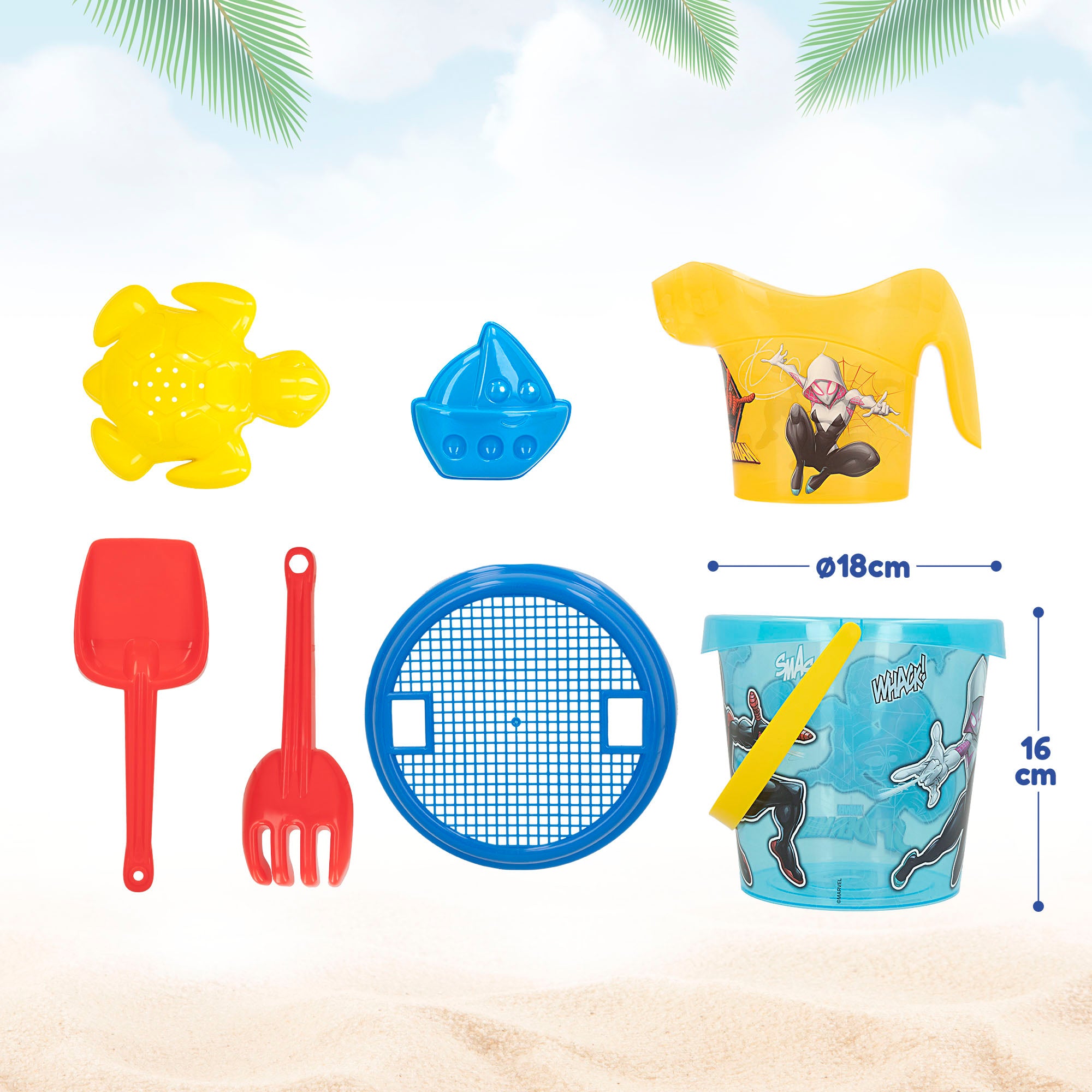 Balde de praia Homem-Aranha Ø18 cm com acessórios e mochila para transporte