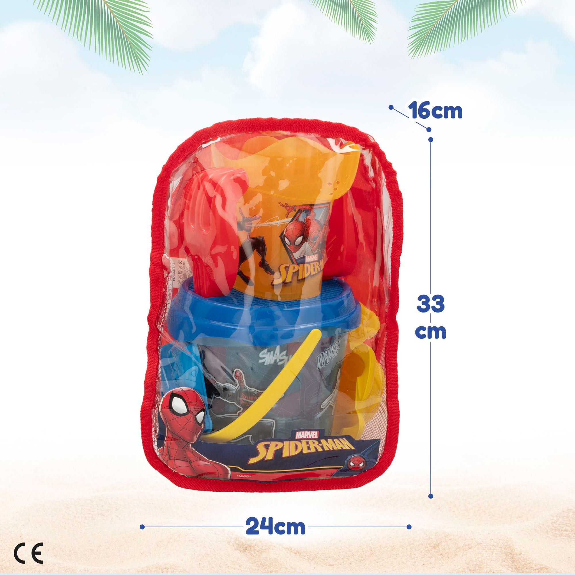 Balde de praia Homem-Aranha Ø18 cm com acessórios e mochila para transporte