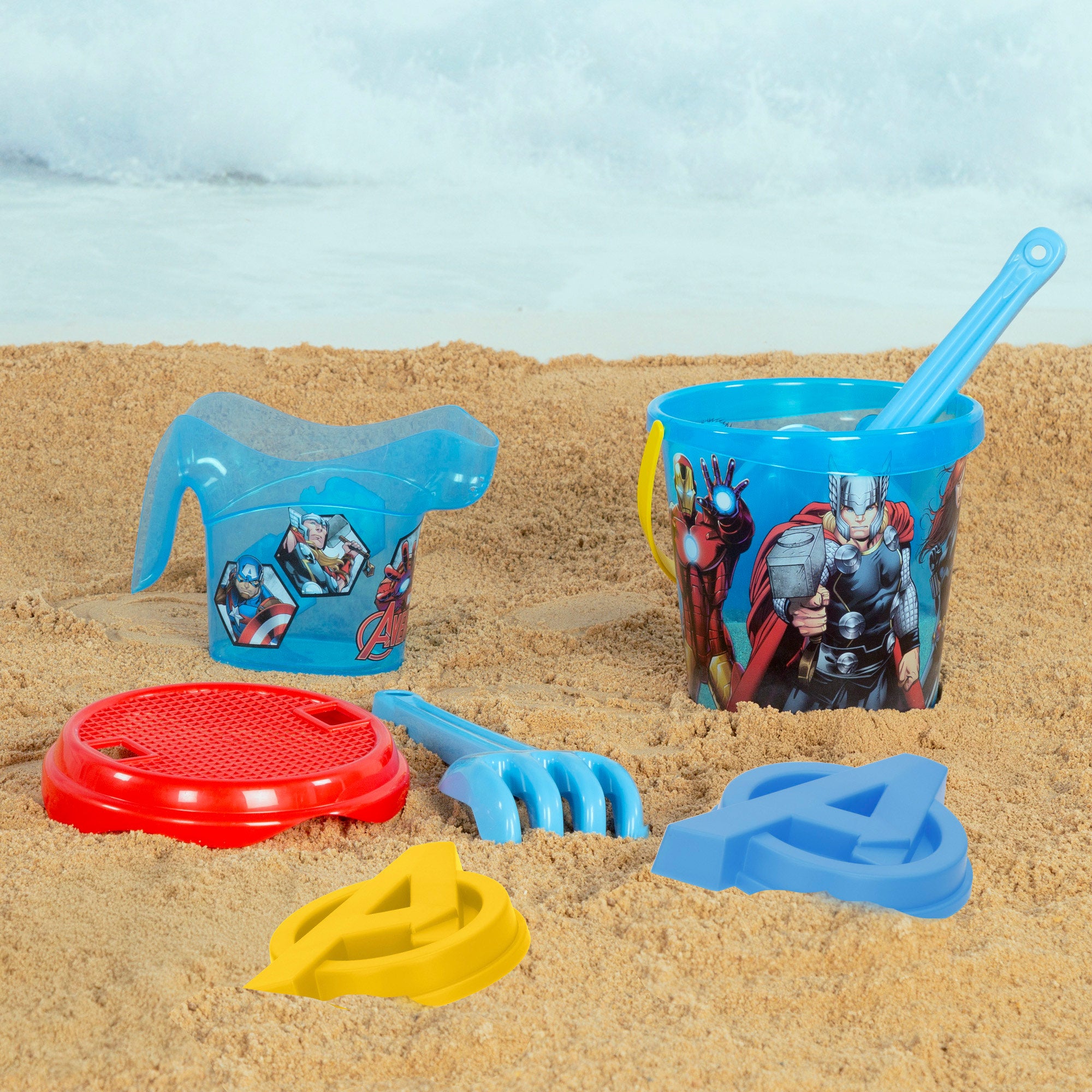 Balde de praia dos Vingadores Ø18 cm com acessórios e mochila para transporte