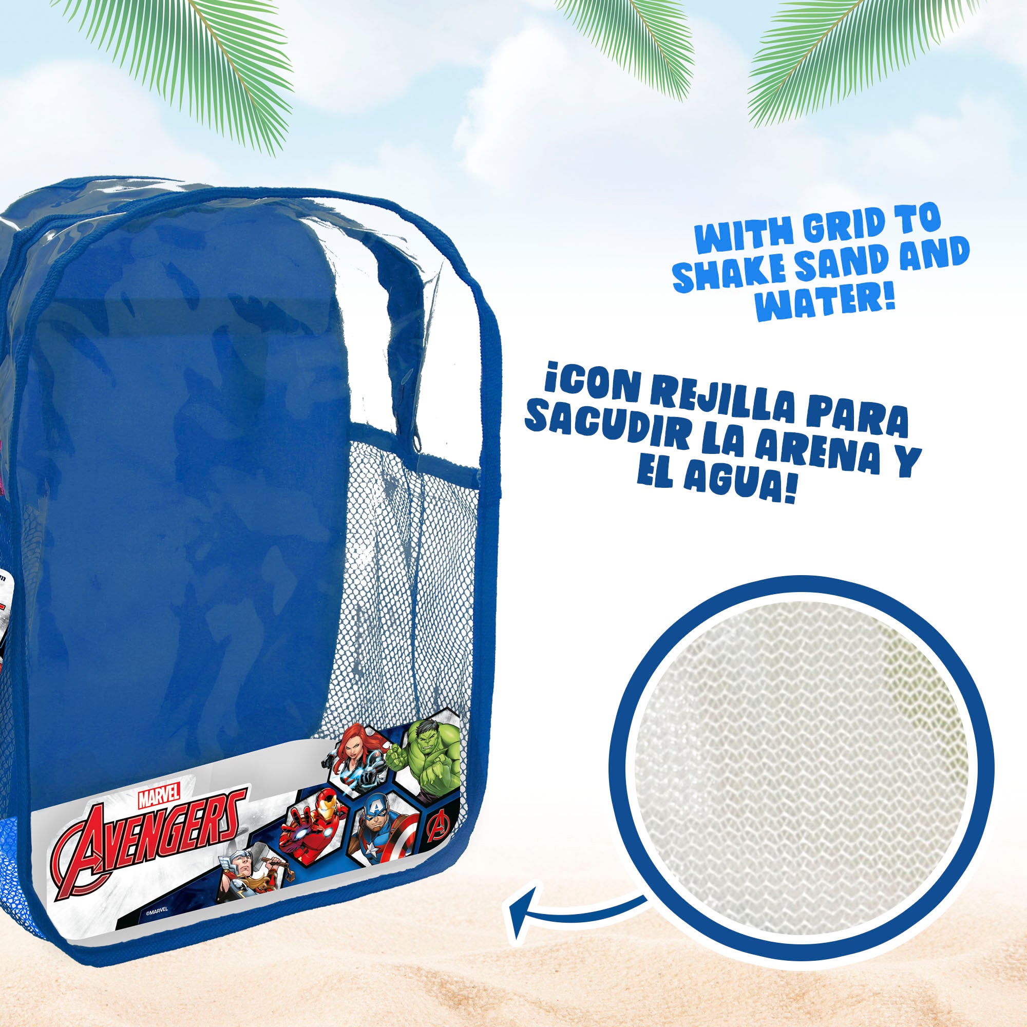 Balde de praia dos Vingadores Ø18 cm com acessórios e mochila para transporte